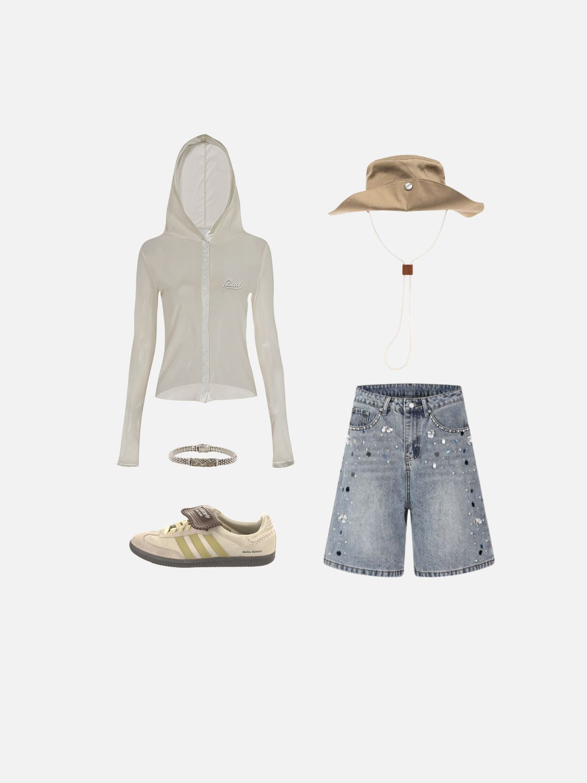 Haaura Sheer Mesh Button-Front Hooded Shirt