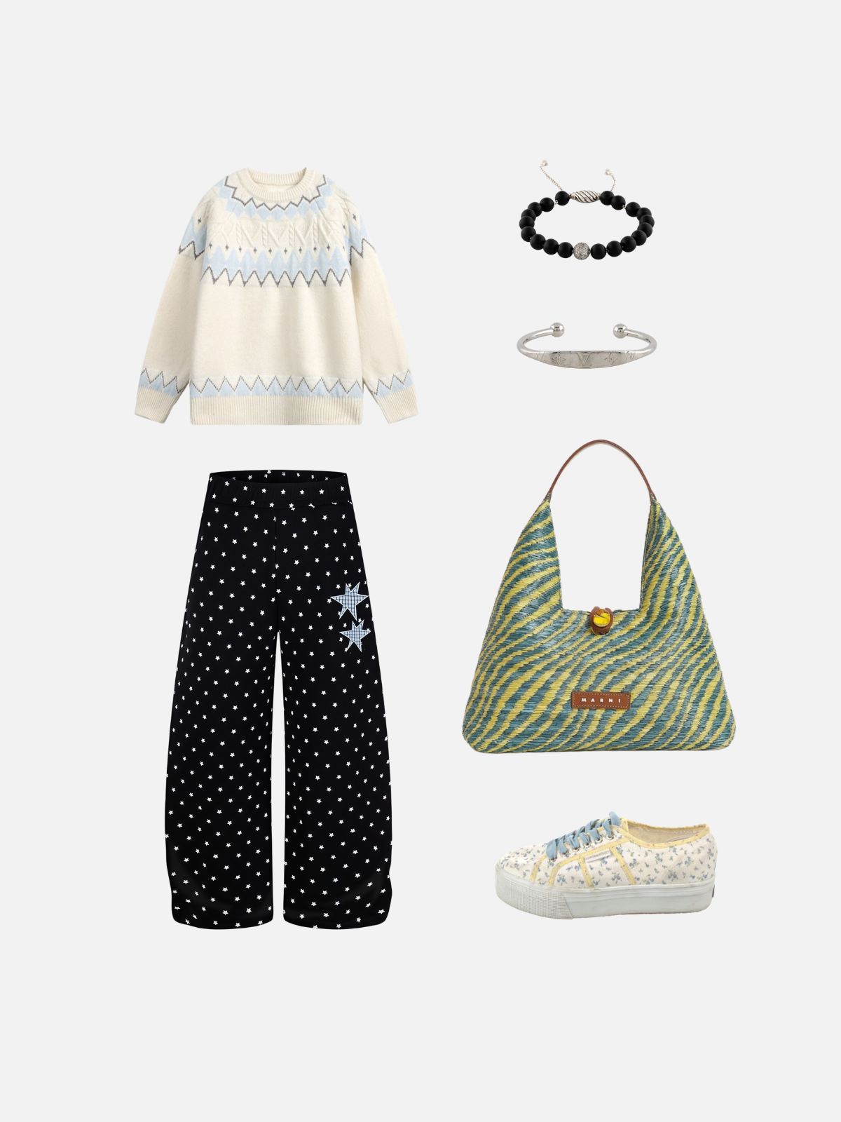 Haaura Star Print Baggy Barrel Sweatpants