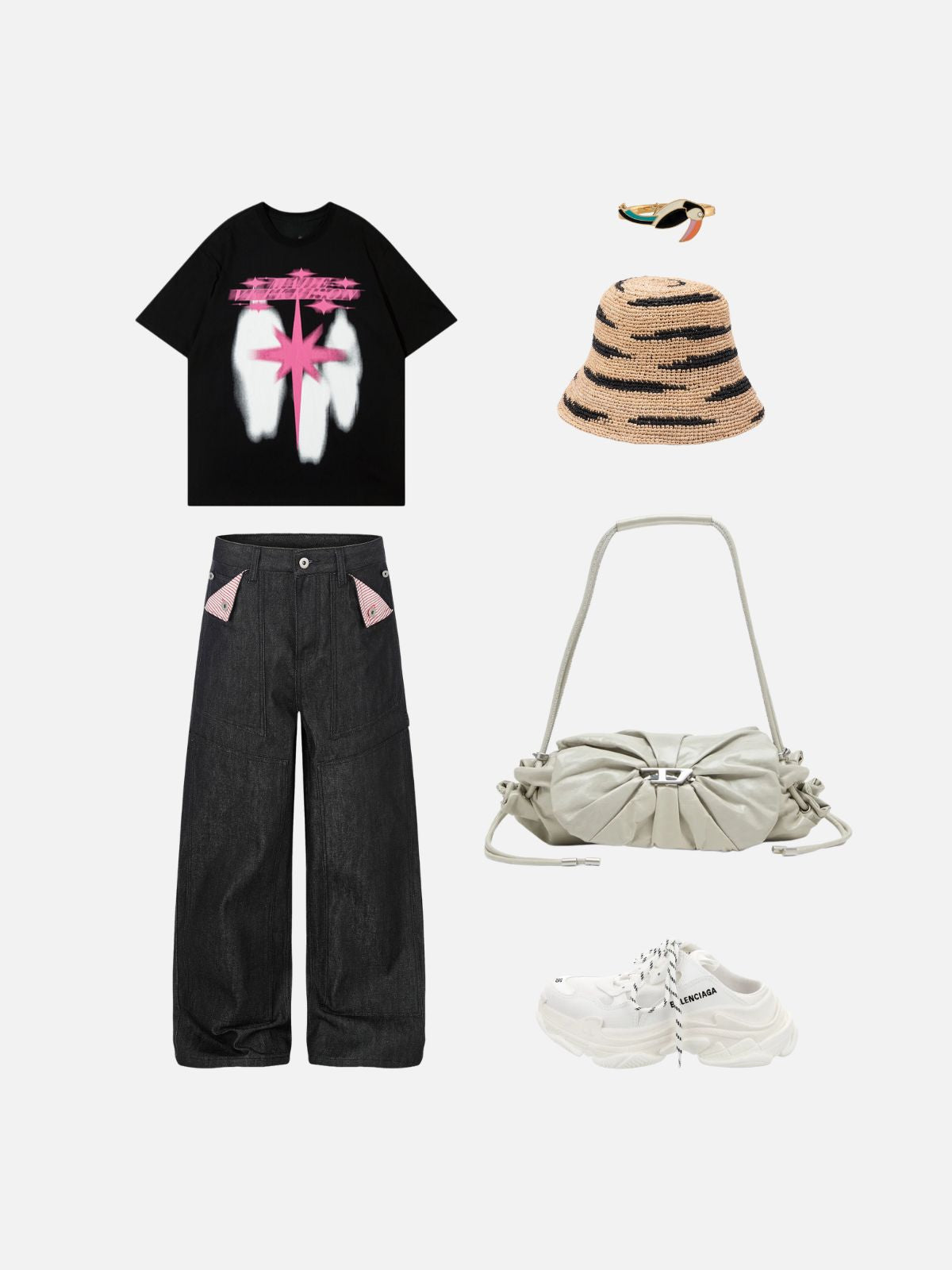 Haaura Striped Flap Pocket Jeans
