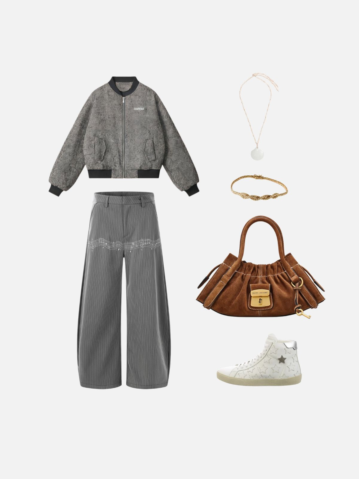 Haaura Music Note Pinstripe Baggy Barrel Pants