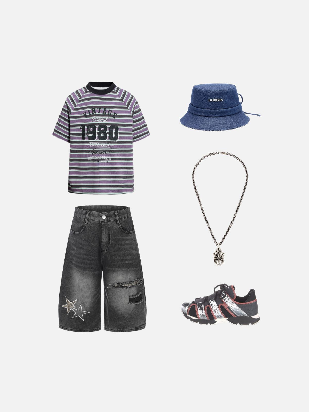 Haaura Star Patch Distressed Longline Jorts