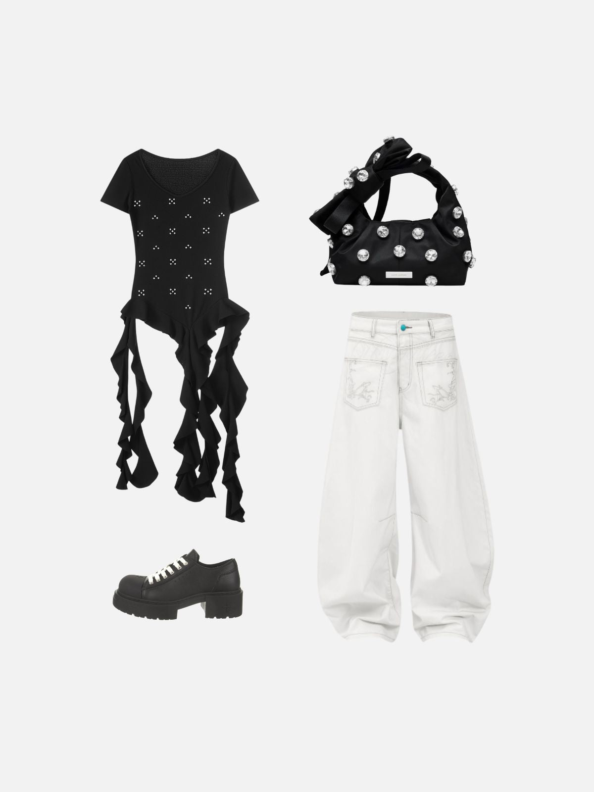 Haaura Studded Ruffle Hem Baby Tee