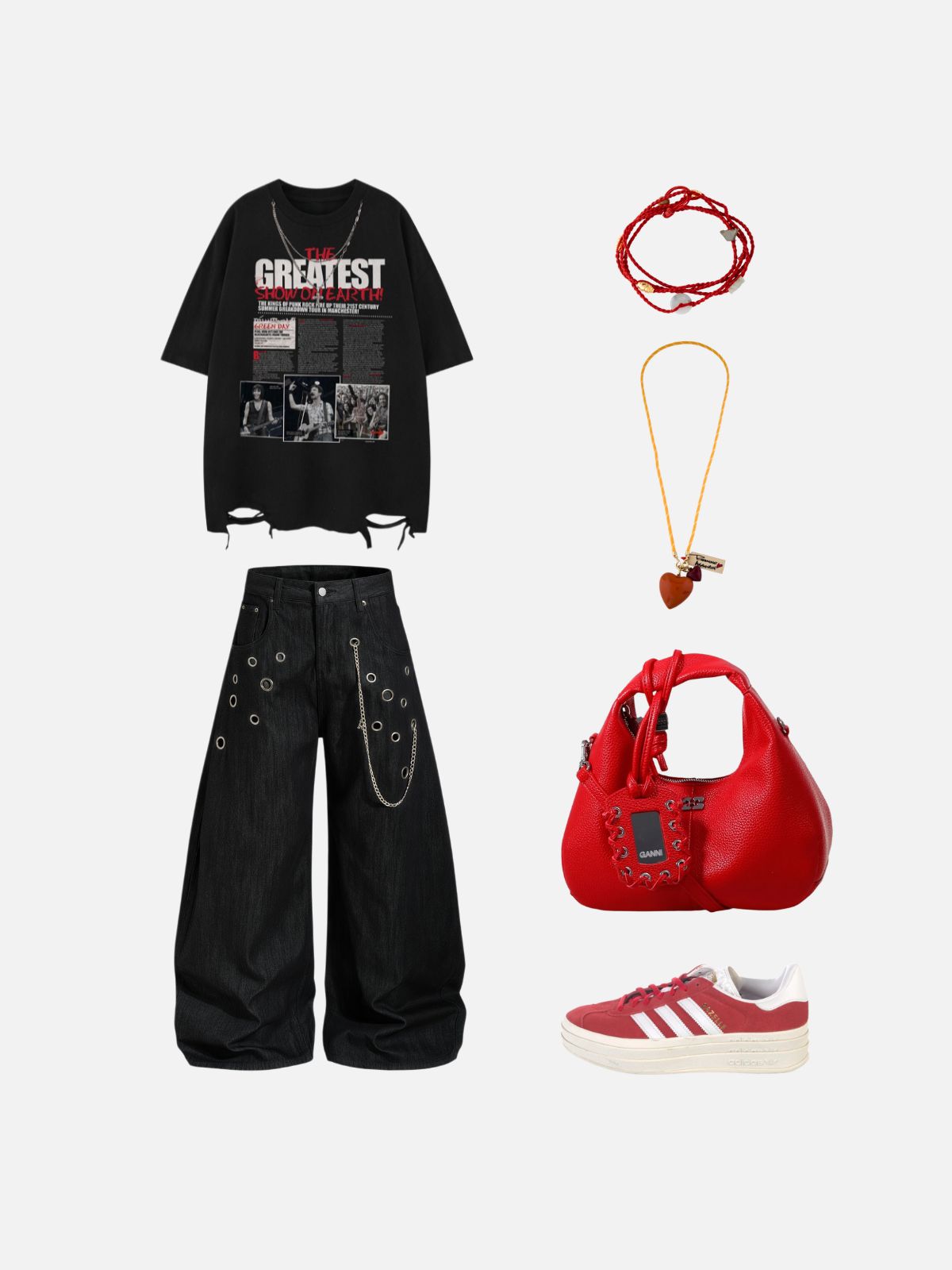 Haaura Grommet Chain Baggy Barrel Jeans