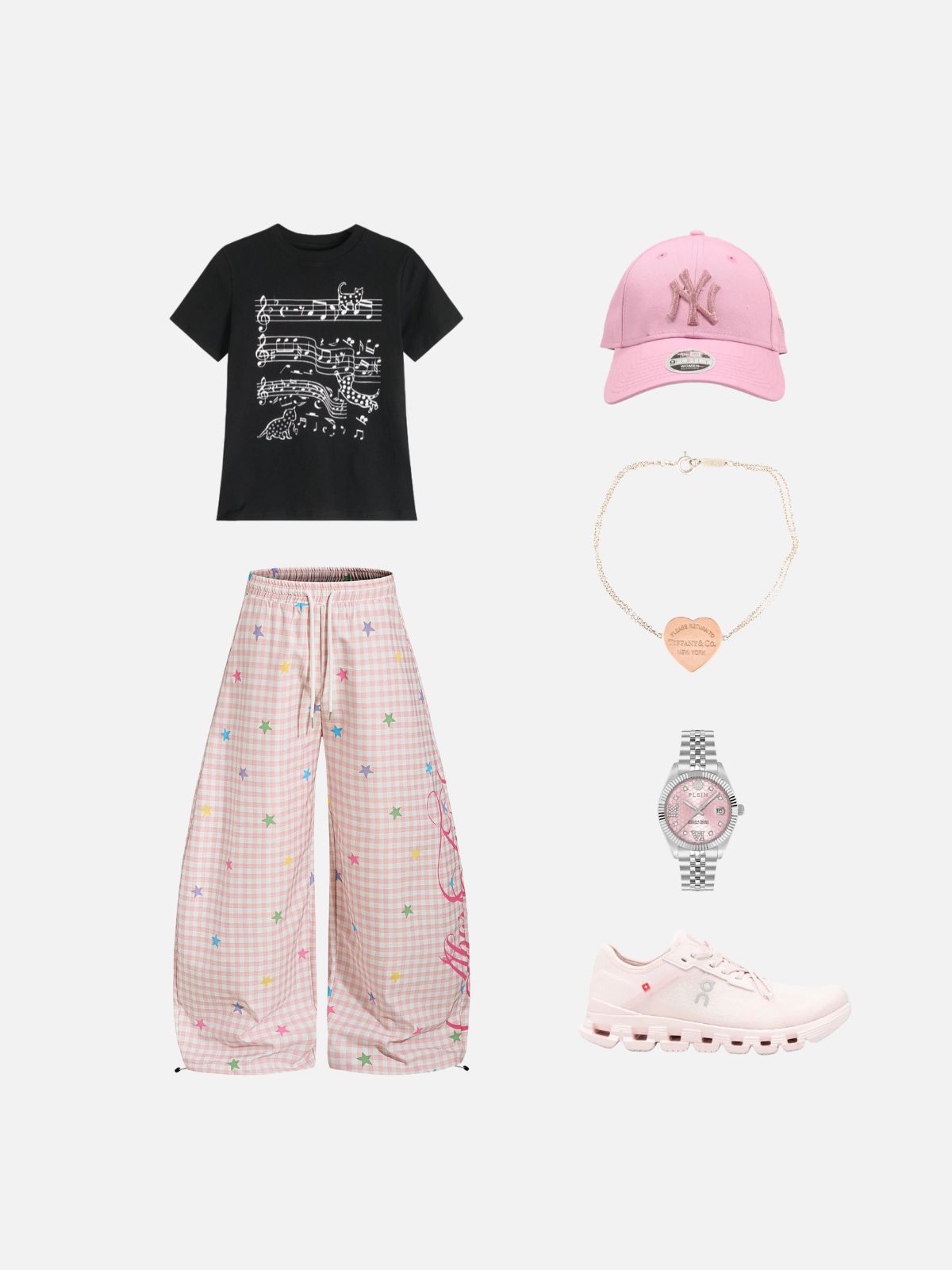 Haaura Gingham Star Graphic Baggy Sweatpants