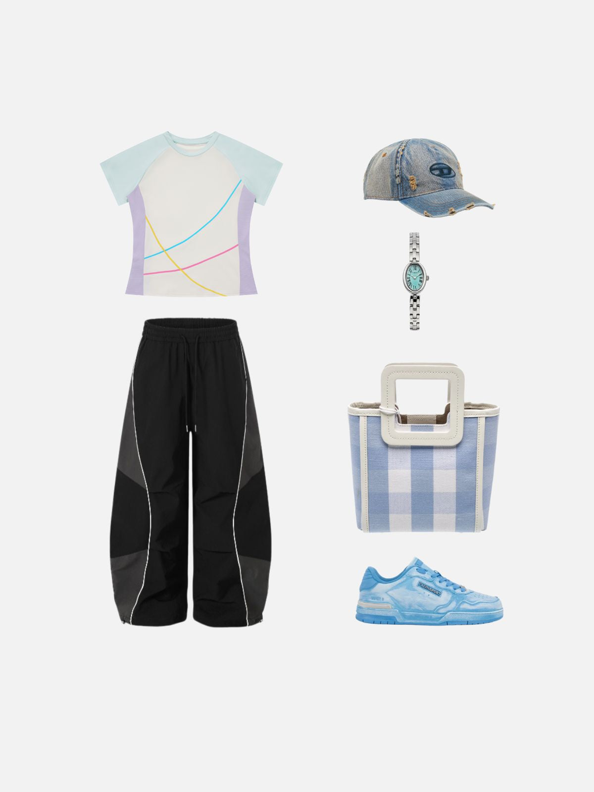 Haaura Fitted Colorblock Raglan Wave Line Tee