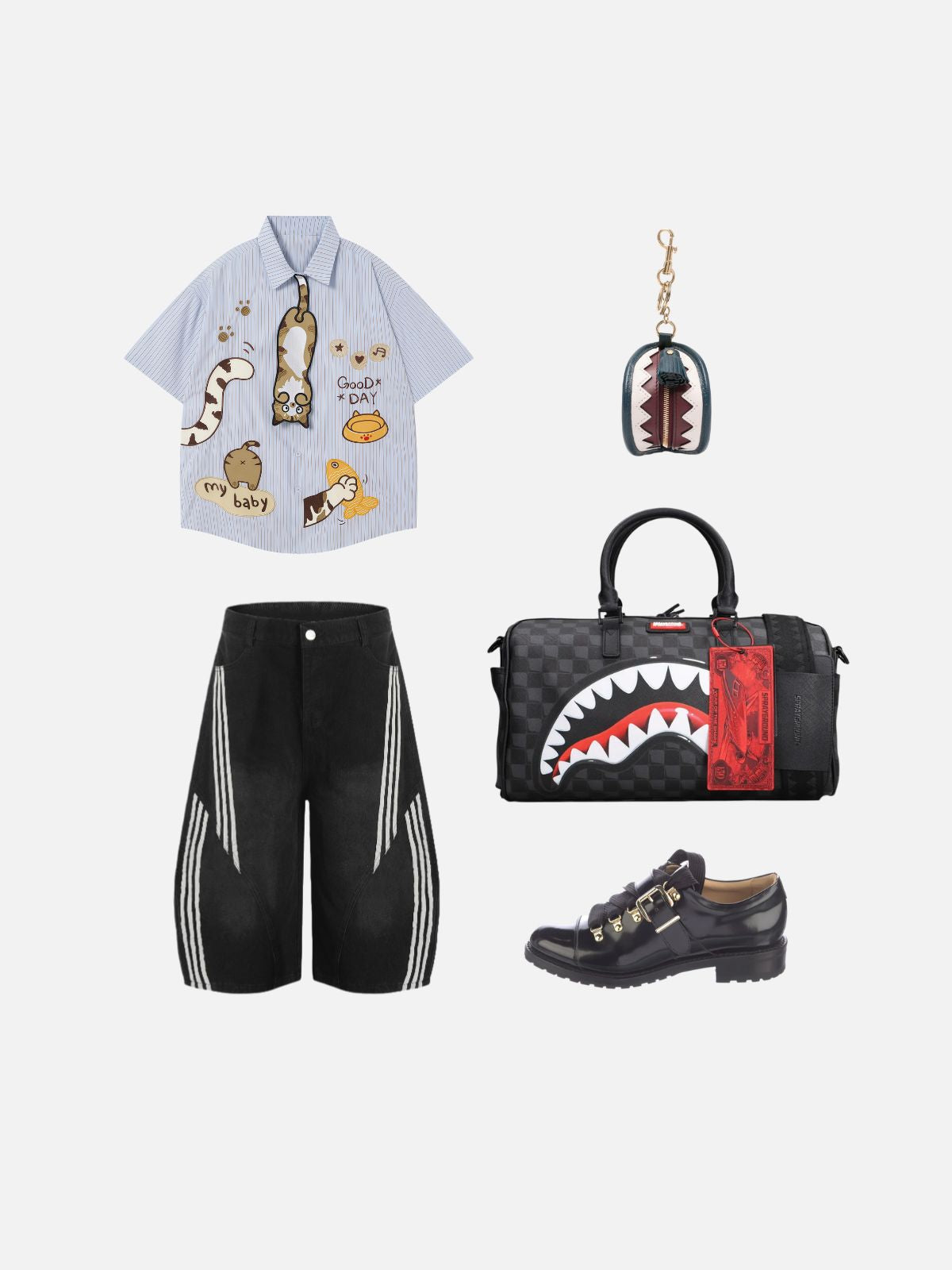Haaura Boxy Pinstripe Cat Appliqué Shirt