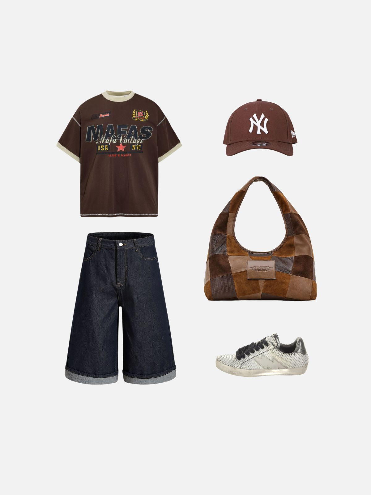 Haaura Contrast Stitch Rolled Cuff Baggy Jorts