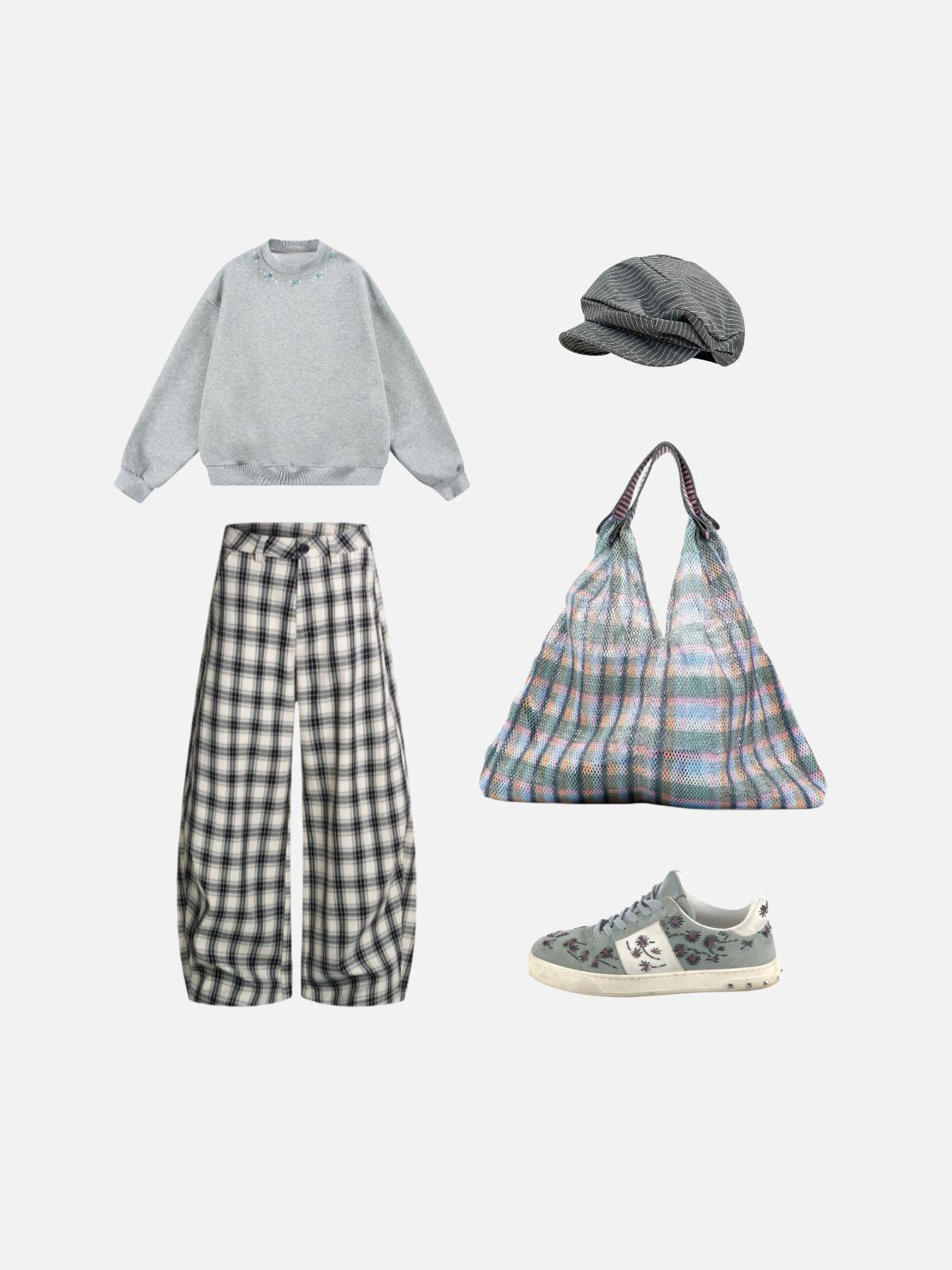 Haaura Pinstripe Raw Edge Newsboy Cap