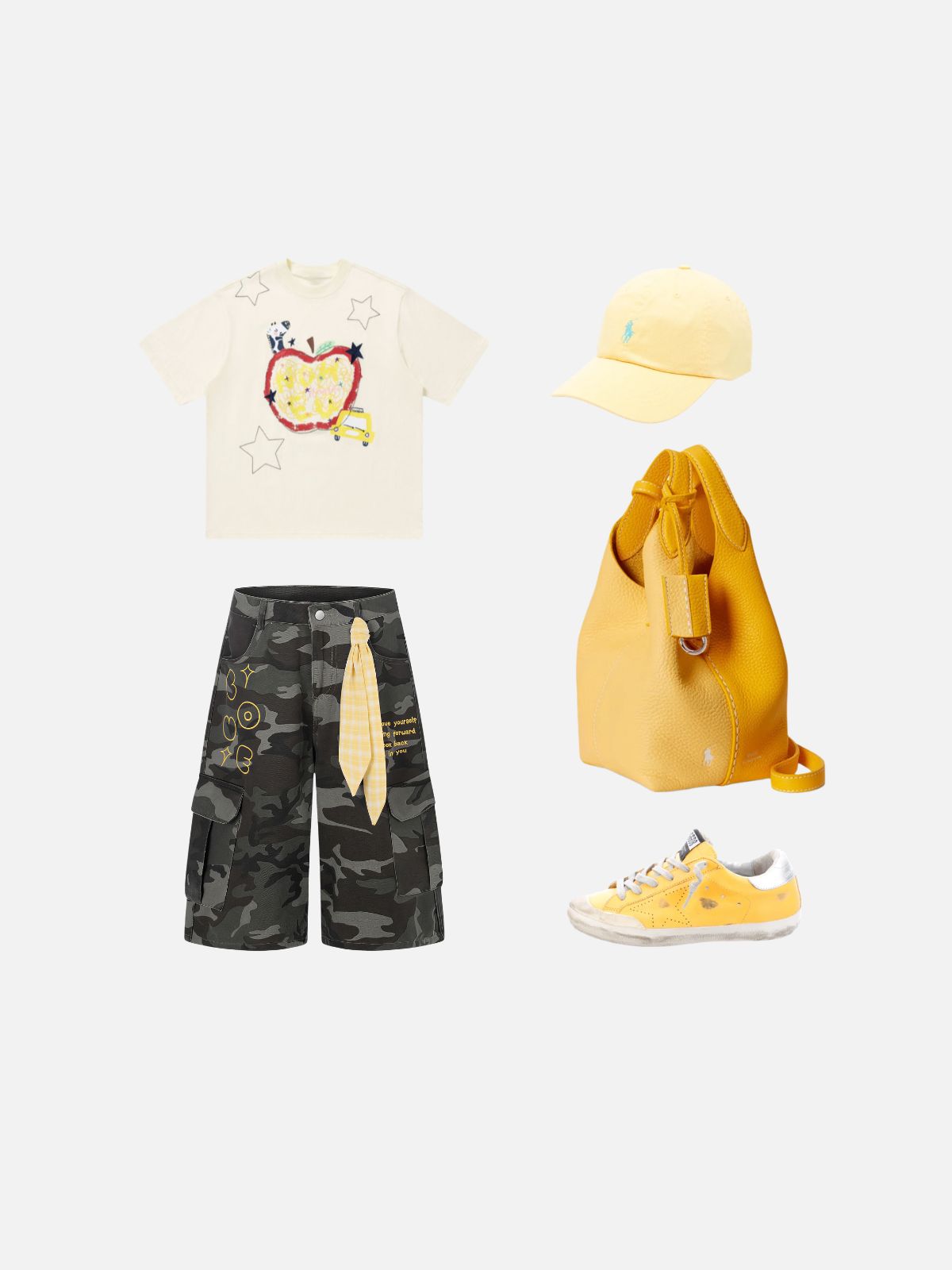 Haaura Camo Scarf Detail Baggy Cargo Jorts