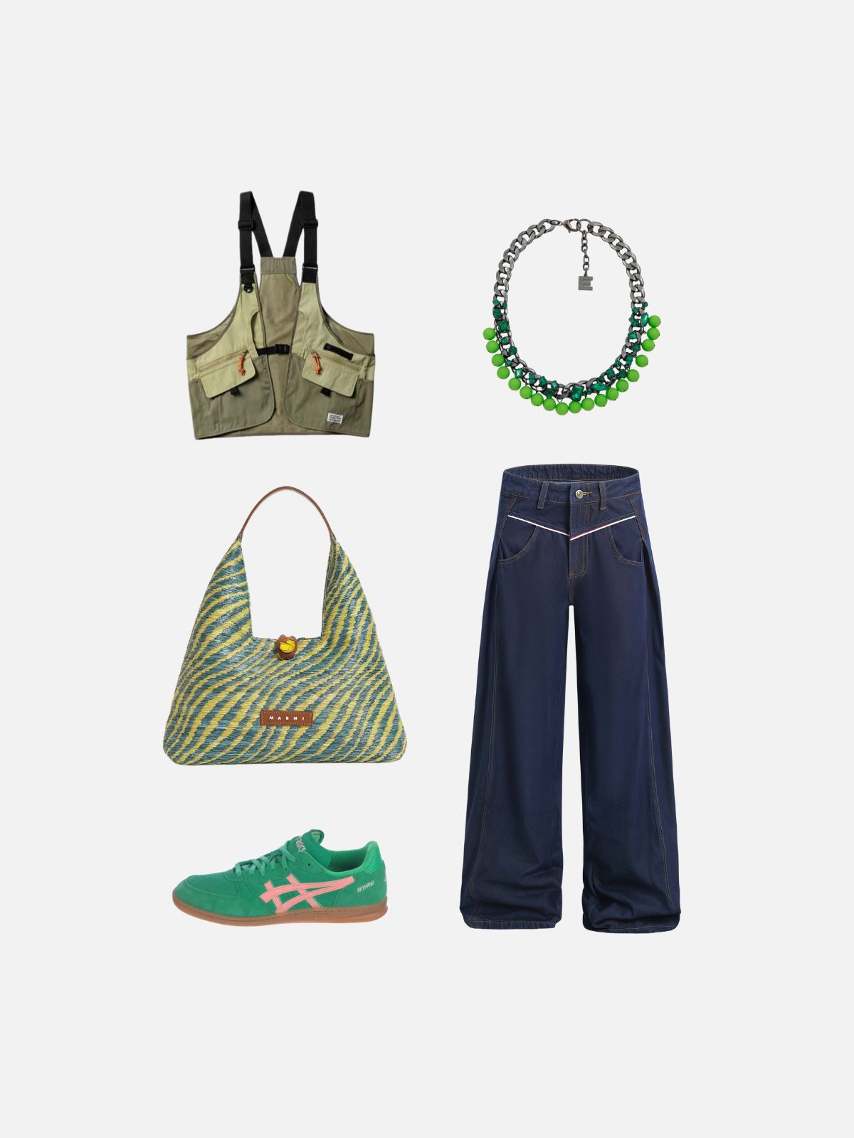 Haaura Contrast Piping Detail Baggy Jeans