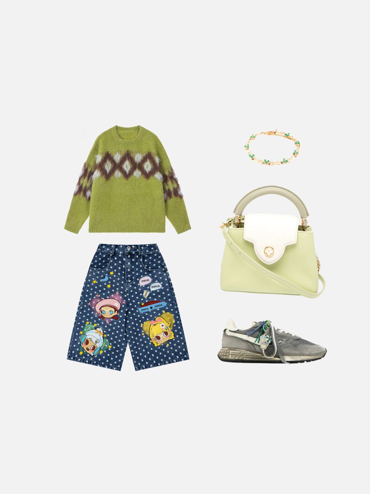 Haaura Polka Dot Character Patch Baggy Jorts
