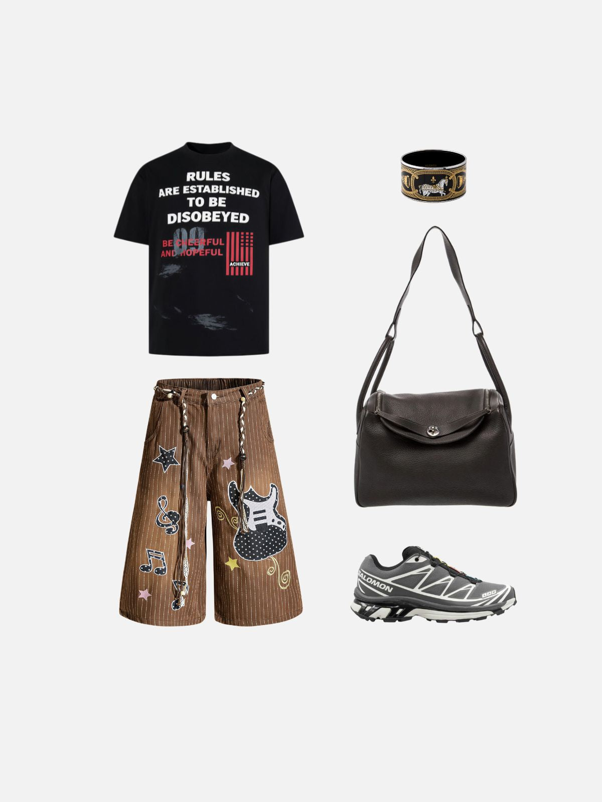 Haaura Pinstripe Guitar Patch Drawstring Baggy Jorts