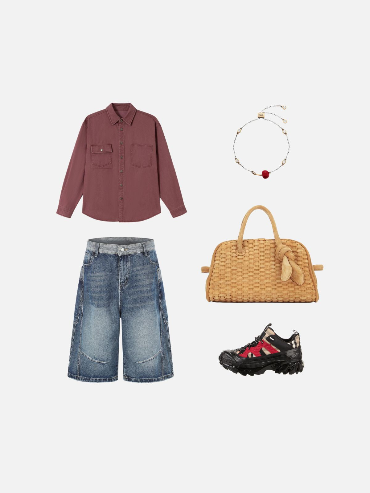Haaura Contrast Yoke Curved Seam Baggy Jorts