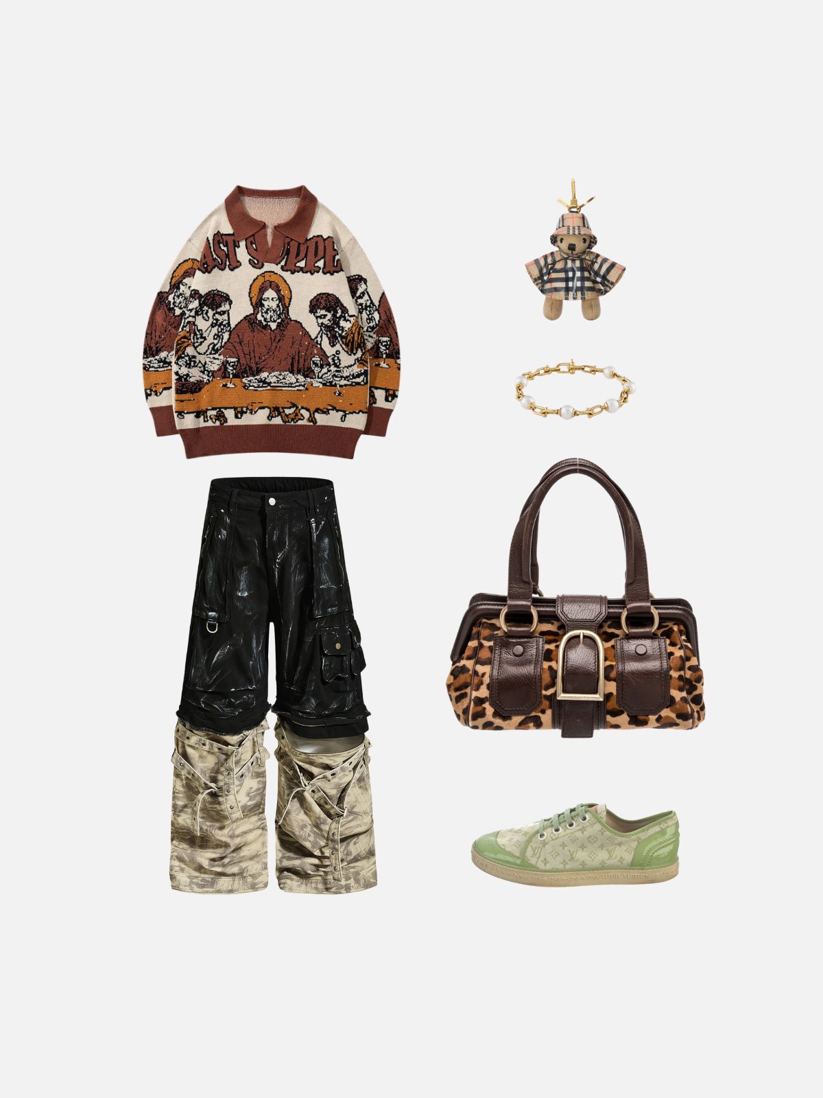 Haaura Frayed Patchwork Camo Cargo Baggy Pants