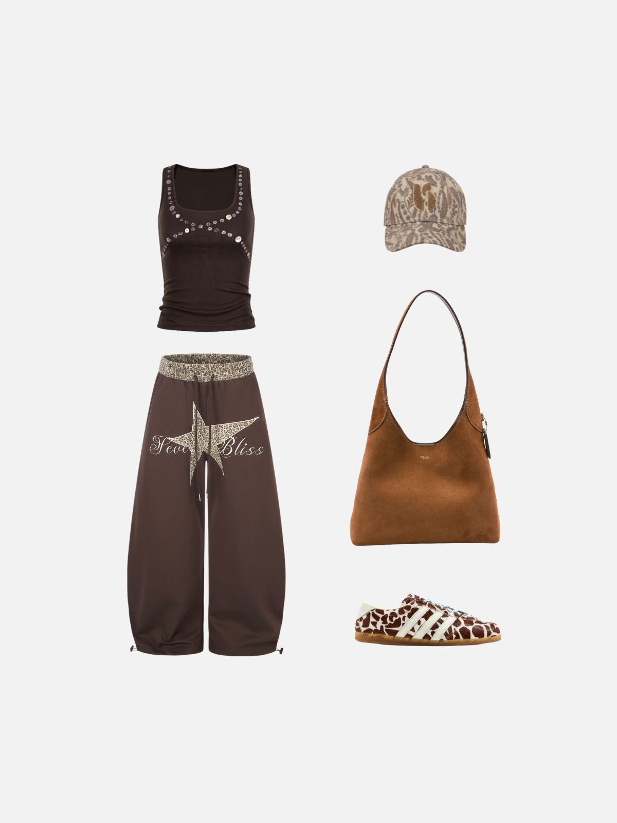 Haaura Leopard Waistband Star Graphic Drawstring Baggy Sweatpants