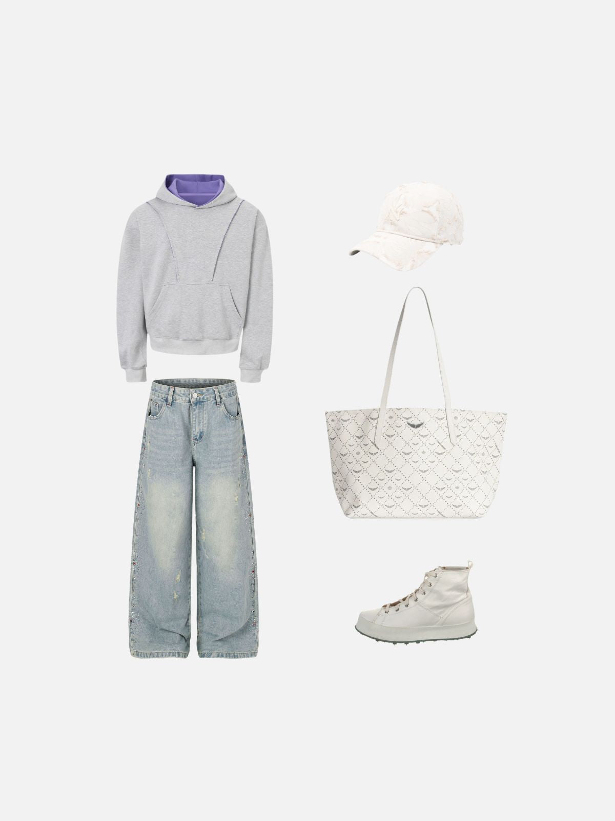 Haaura Washed Rhinestone Detail Baggy Jeans