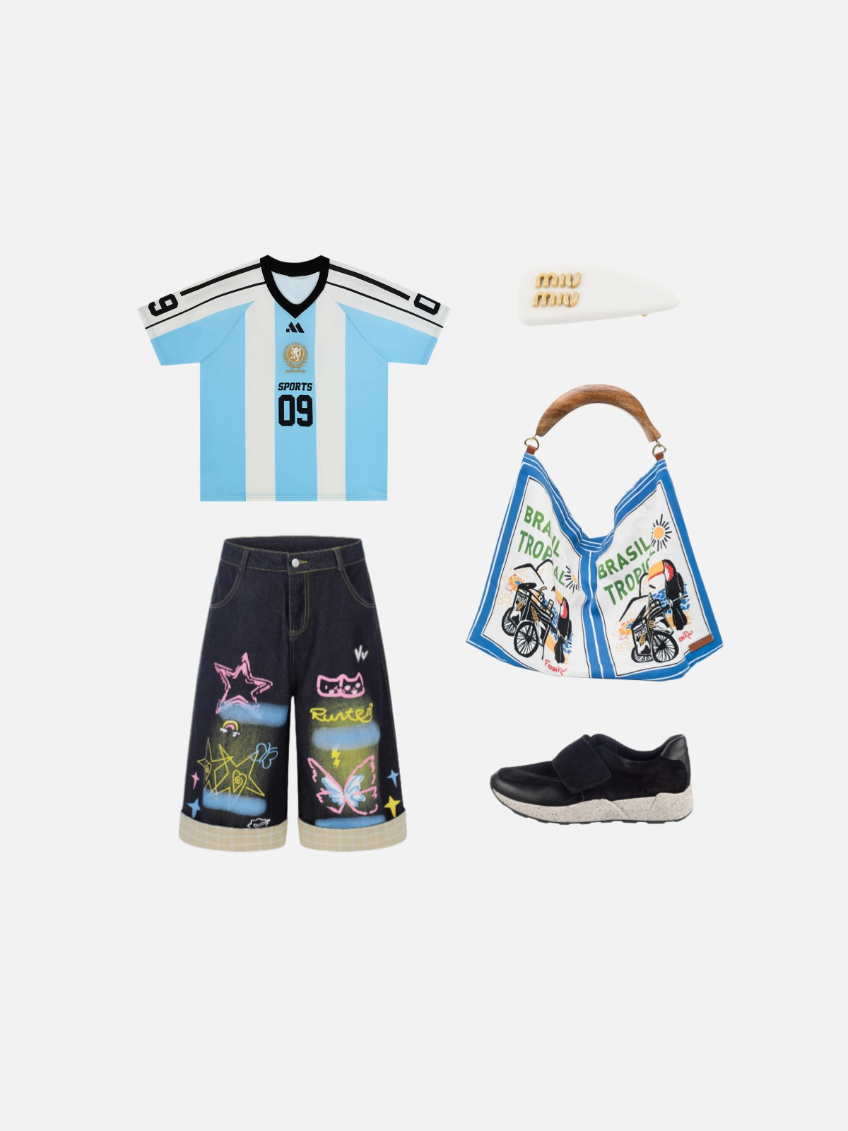 Haaura Boxy V-Neck Vertical Stripe Jersey