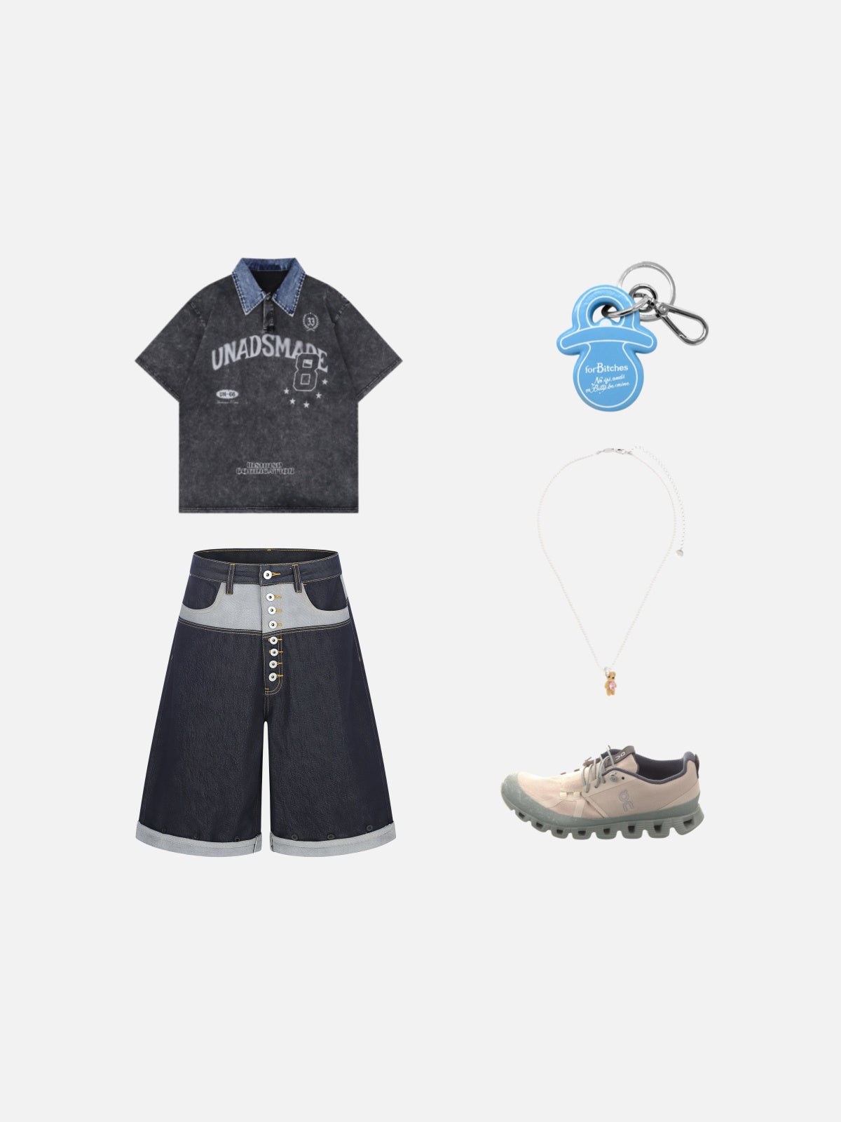 Haaura Contrast Yoke Button-Fly Baggy Jorts