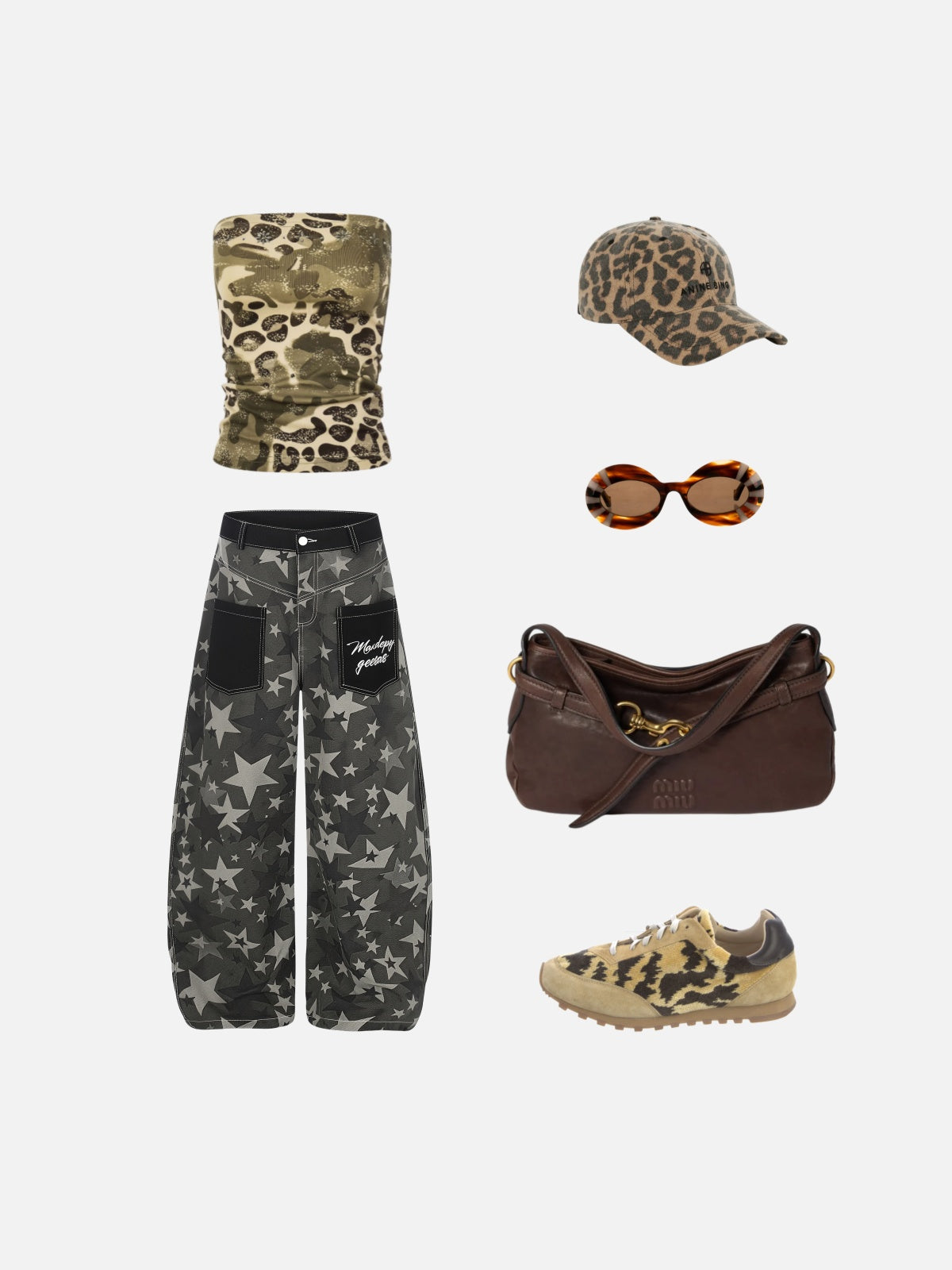 Haaura Star Camo Contrast Pocket Baggy Jeans