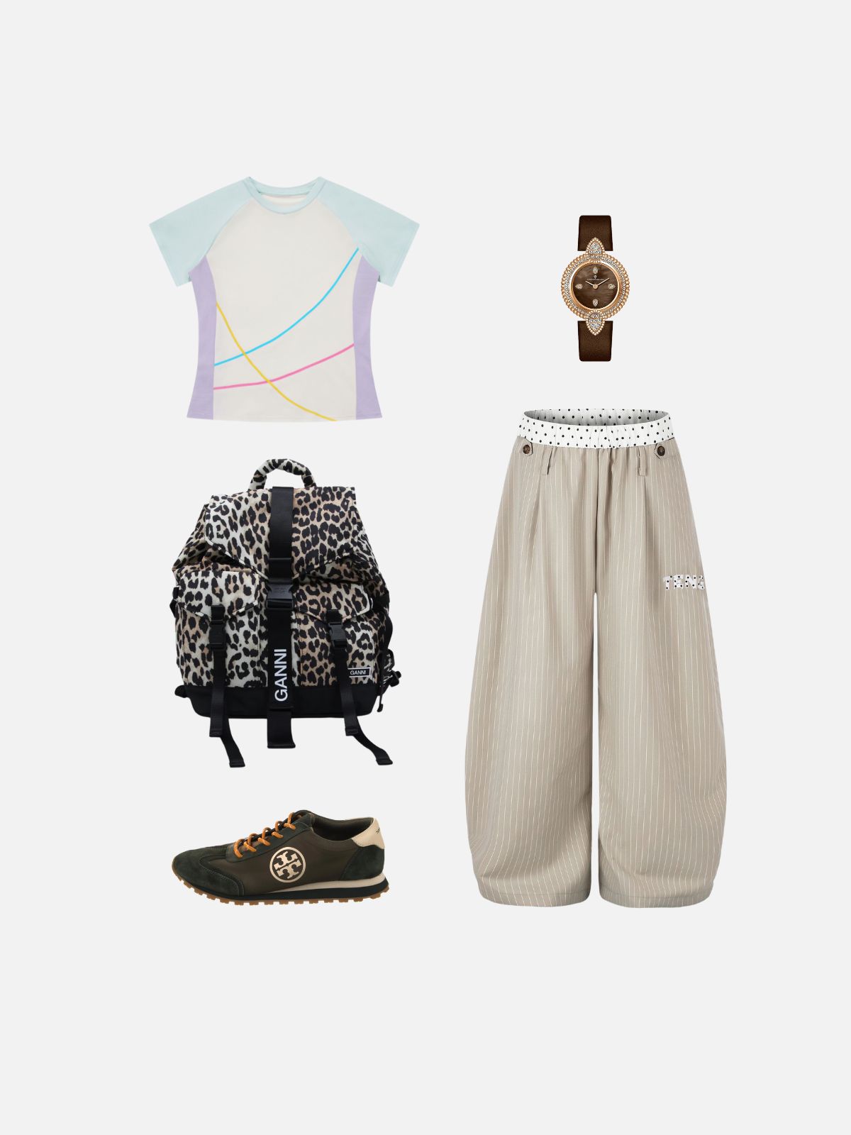 Haaura Pinstripe Polka Dot Patch Barrel Pants