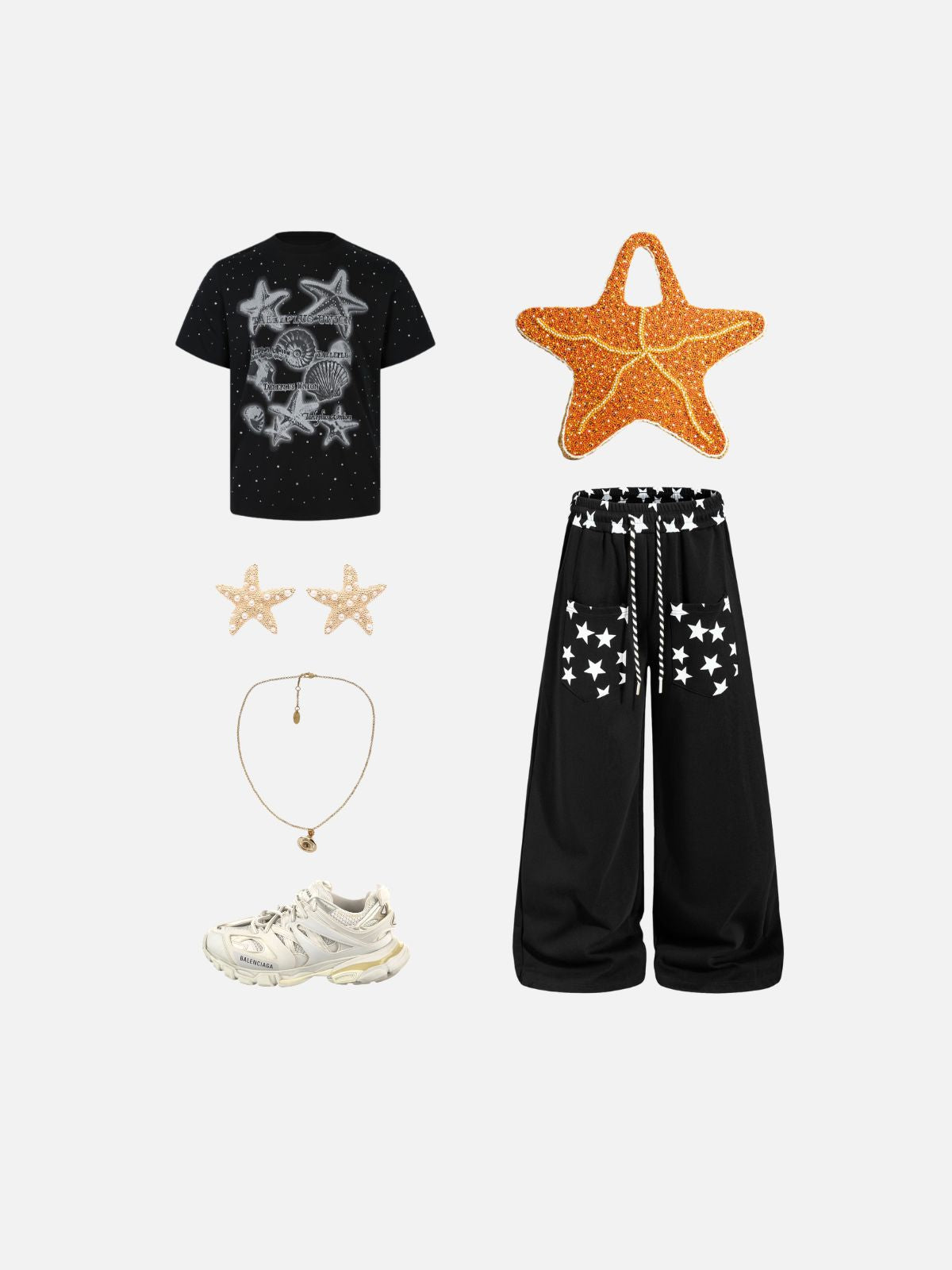 Haaura Star Print Pocket Drawstring Baggy Sweatpants