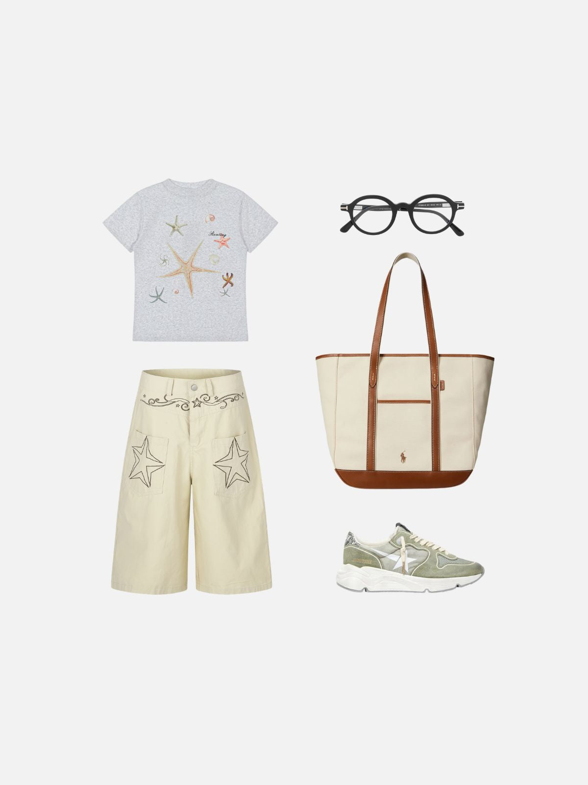 Haaura Embroidered Star Pocket Baggy Shorts