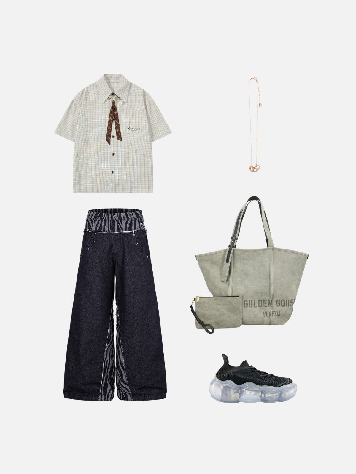 Haaura Zebra Contrast Panel Baggy Jeans