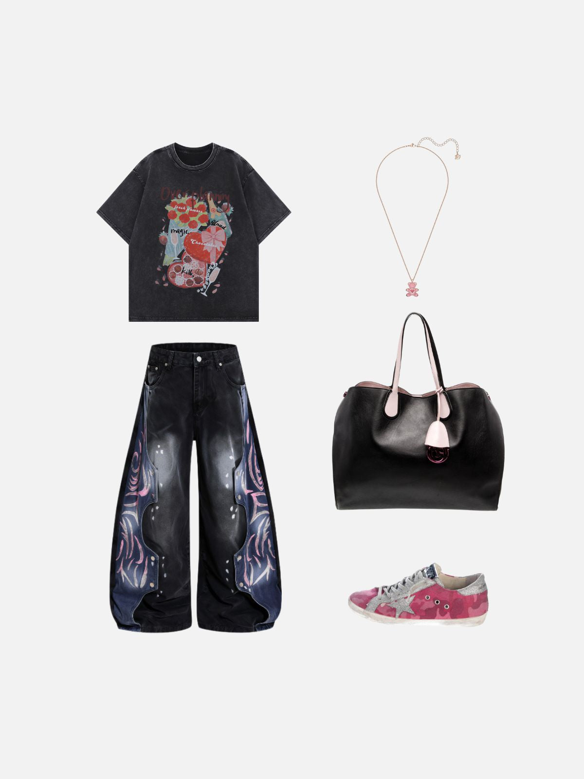 Haaura Boxy Acid Wash Floral Graphic Tee