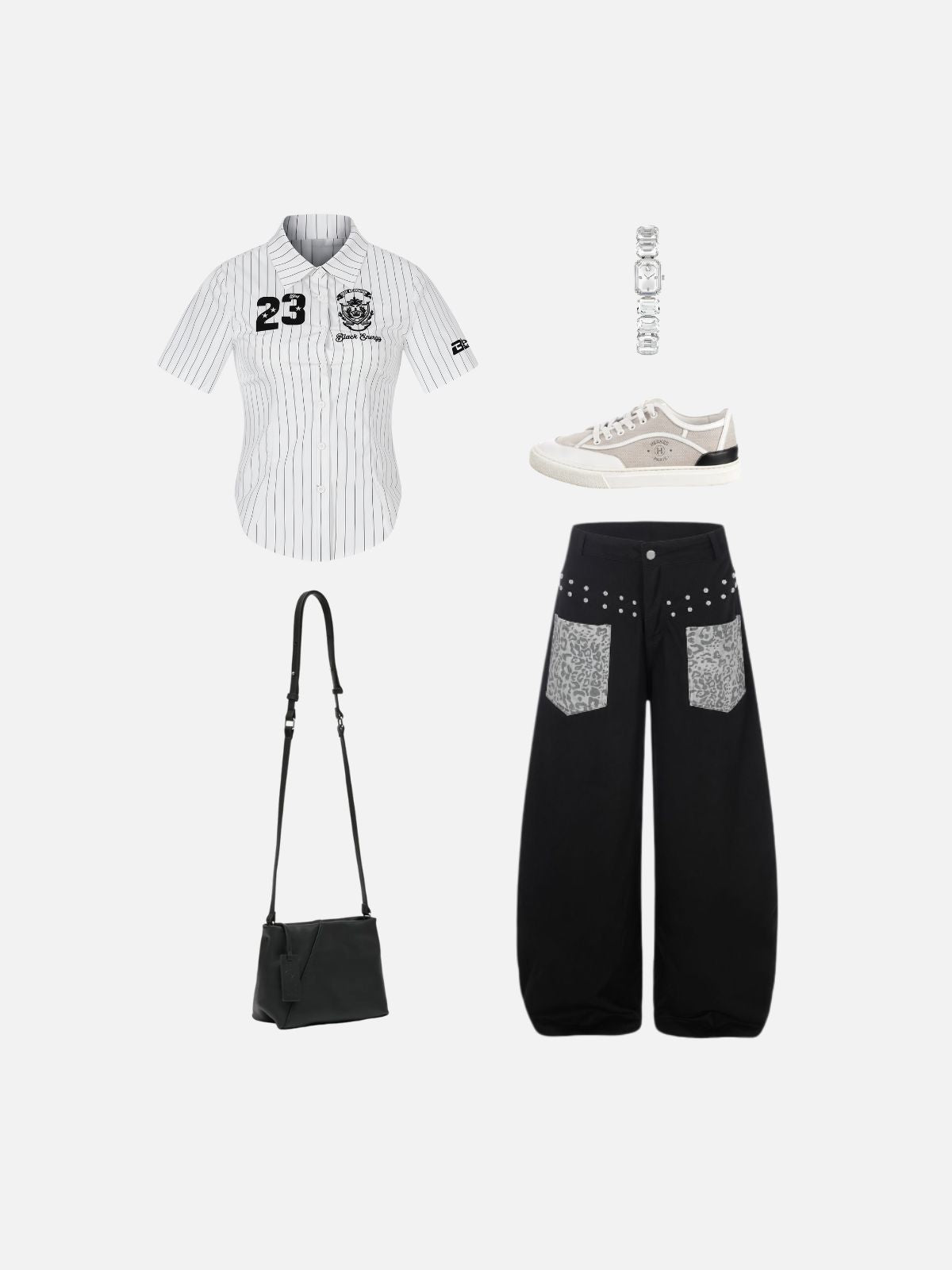 Haaura Fitted Pinstripe Number Graphic Shirt