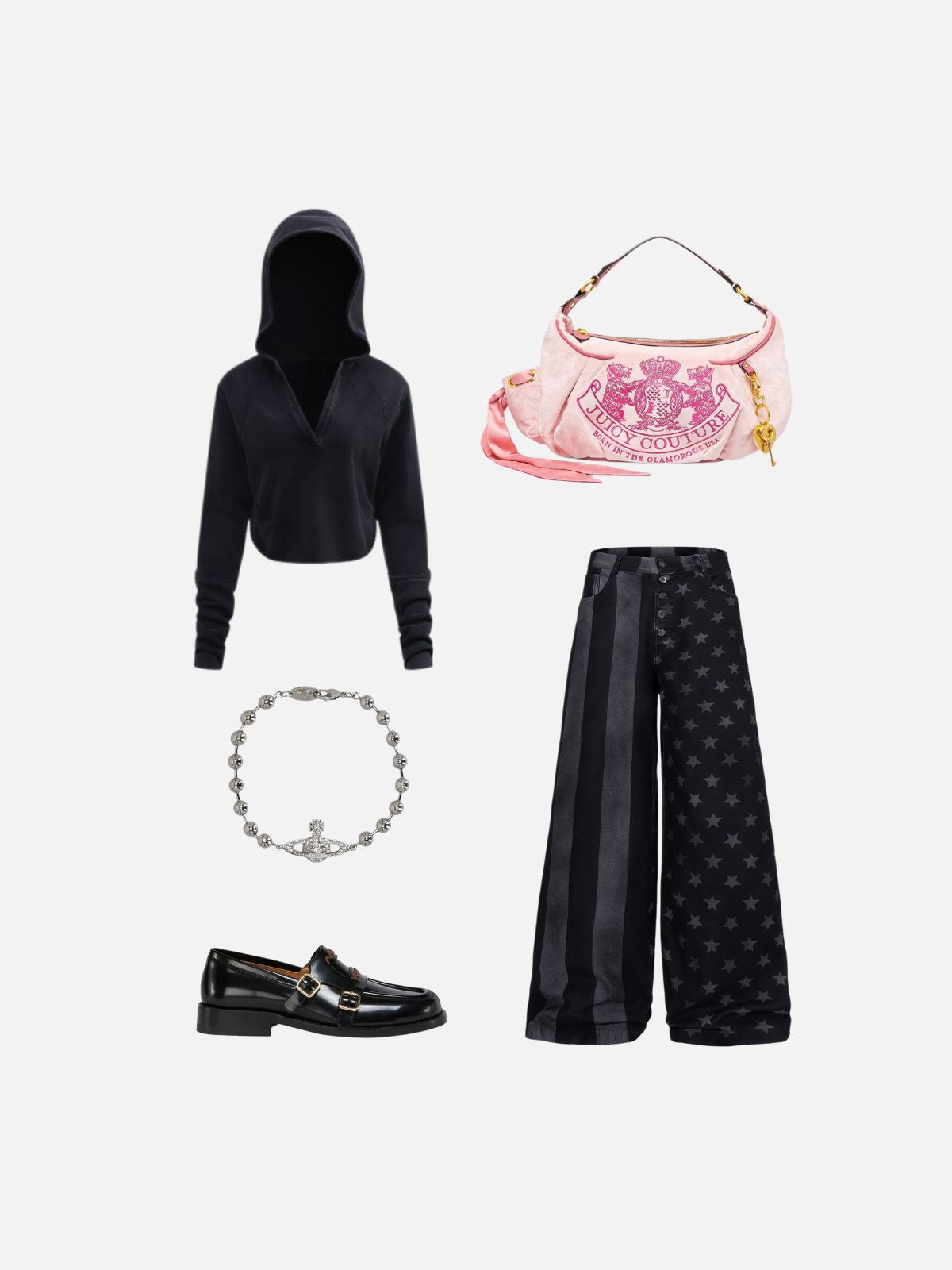 Haaura Stripe and Star Patchwork Baggy Jeans