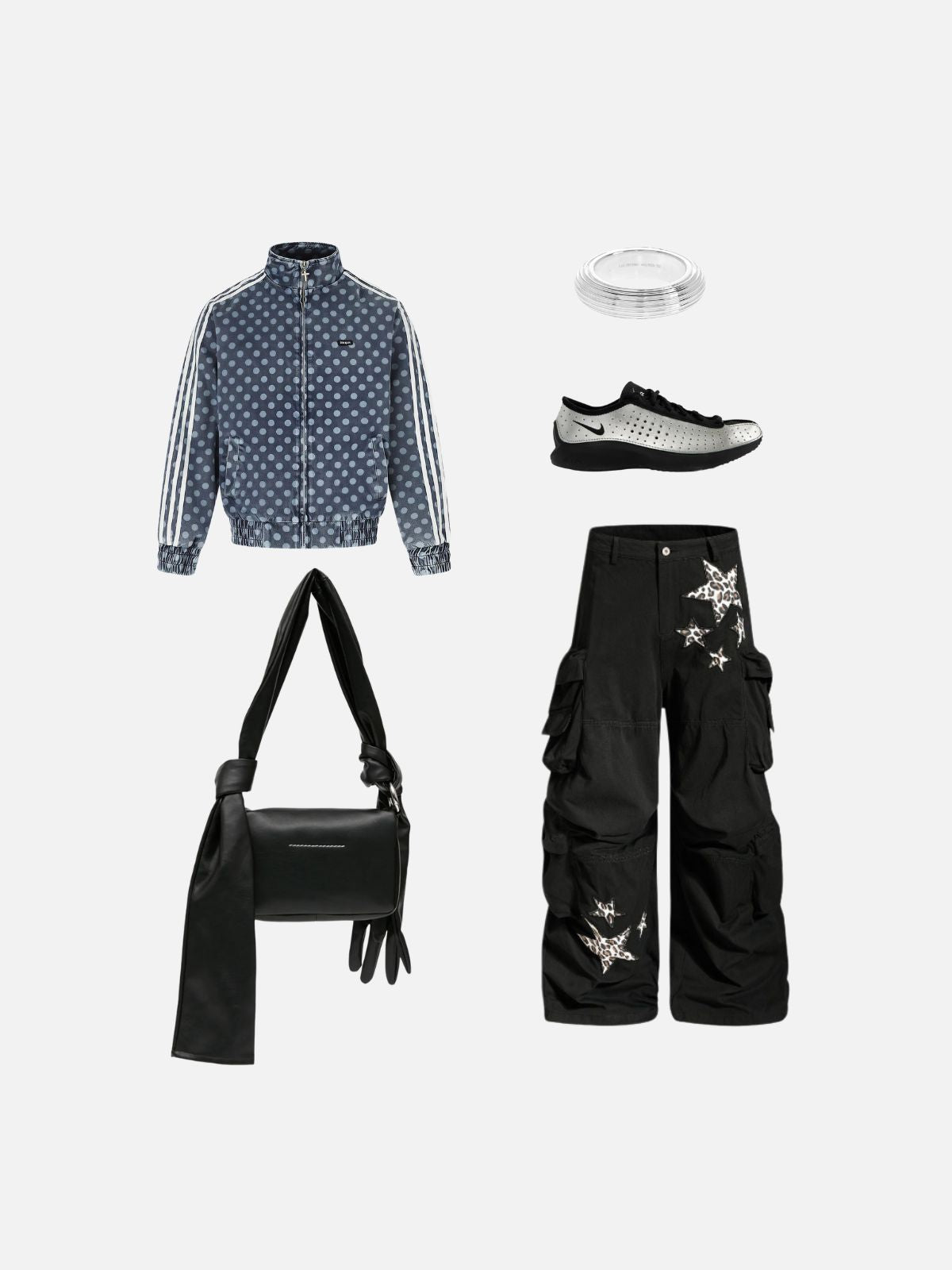 Haaura Polka Dot Striped Sleeve Track Jacket