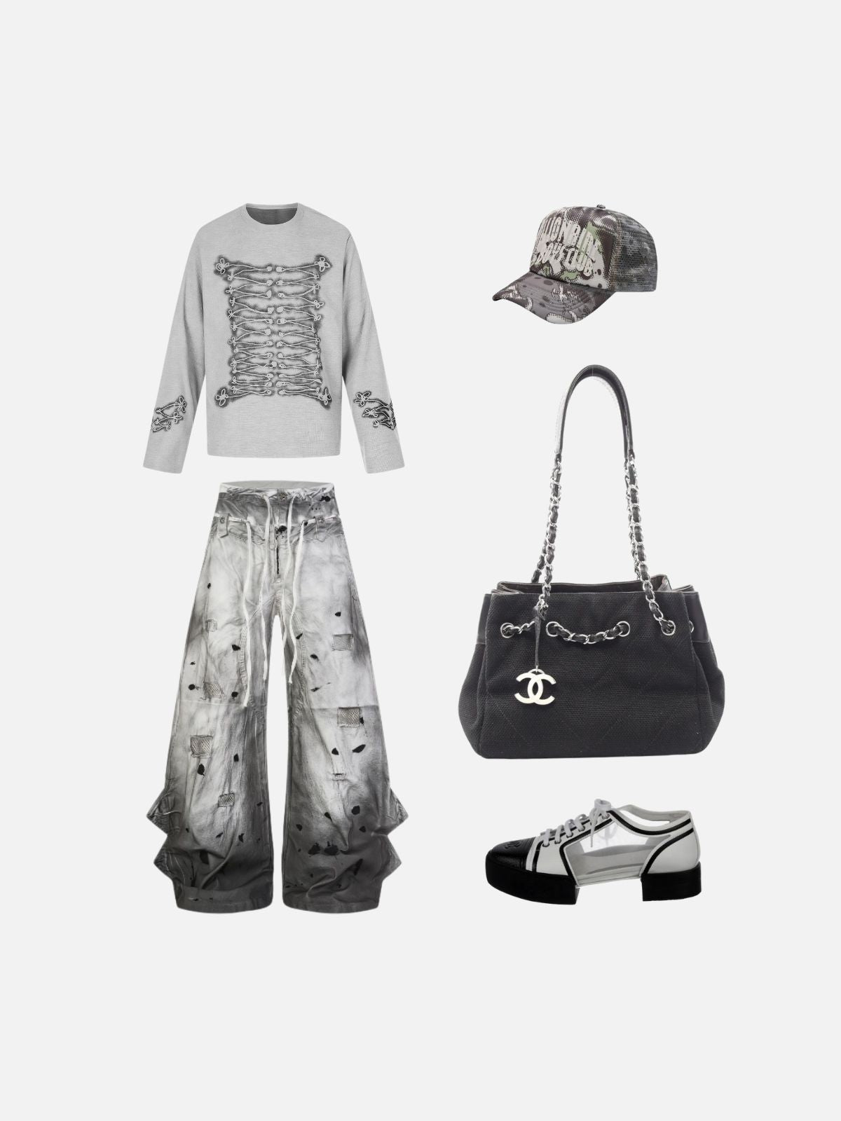 Haaura Boxy Lace-Up Bow Graphic Long Sleeve Tee