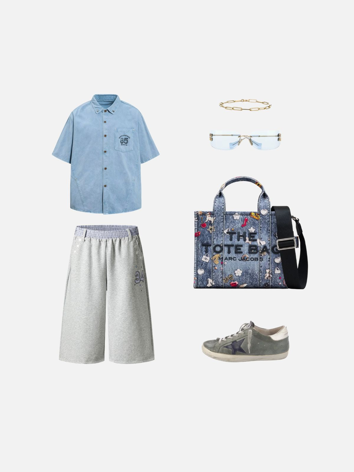 Haaura Boxy Washed Embroidered Pocket Denim Shirt