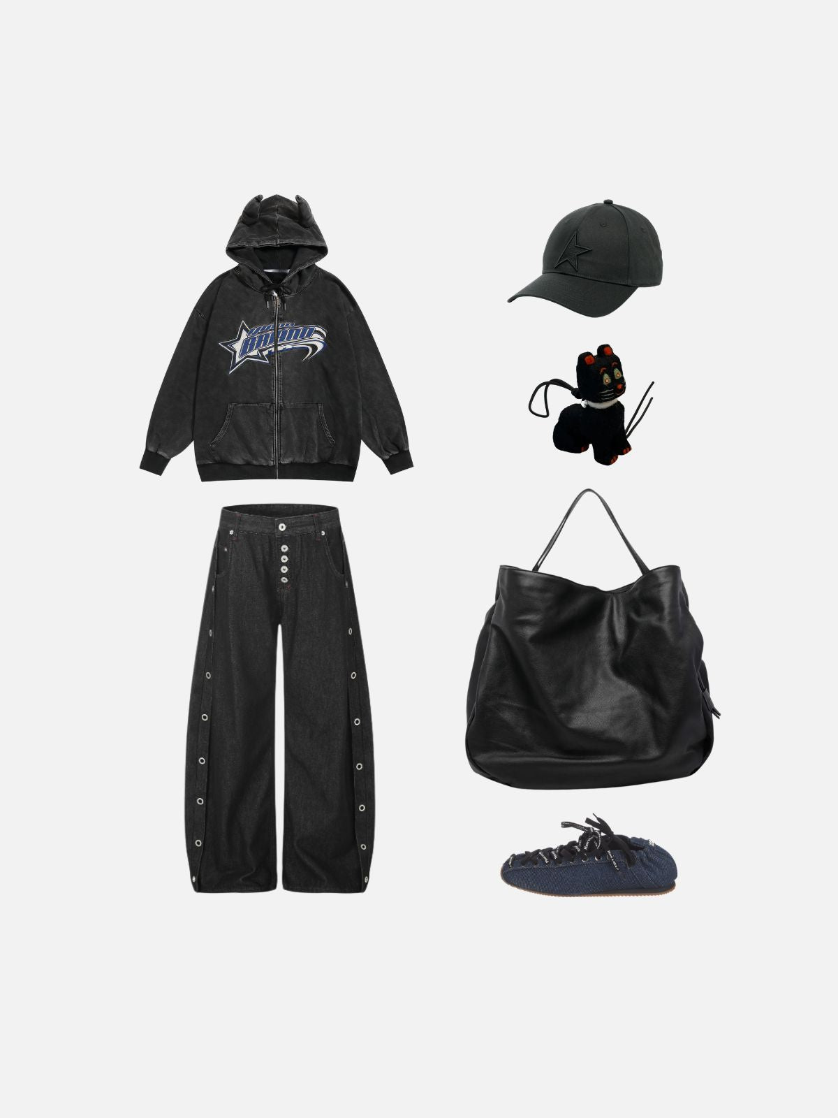 Haaura Devil Horn Washed Zip Up Hoodie