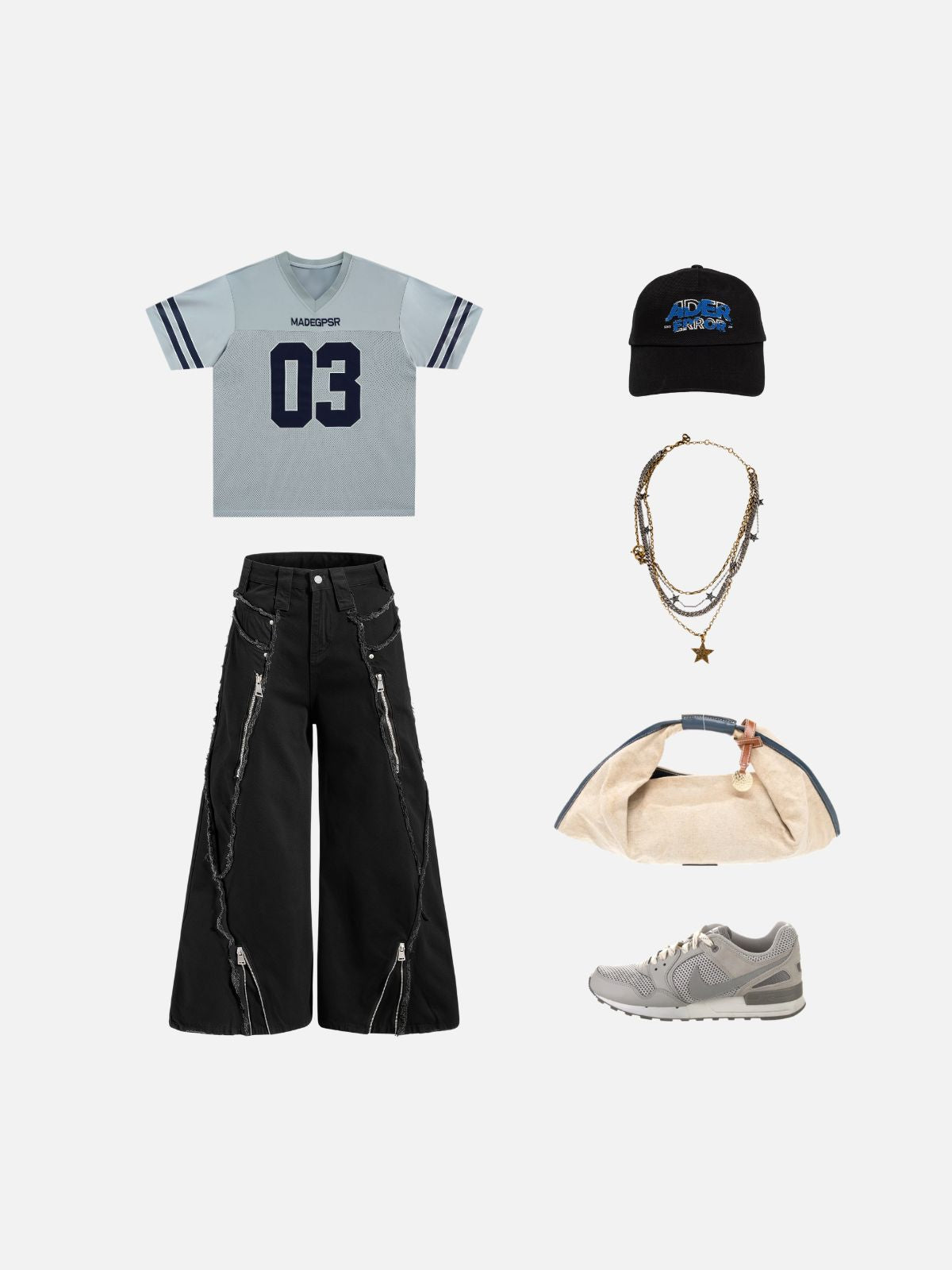 Haaura Zip Detail Frayed Baggy Jeans