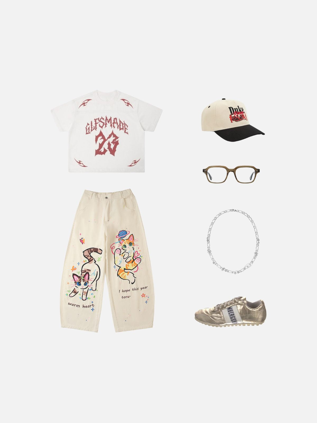 Haaura Cartoon Cat Graphic Baggy Barrel Pants