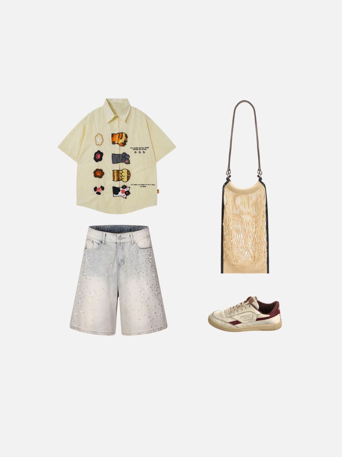 Haaura Washed Pearl Embellished Jorts
