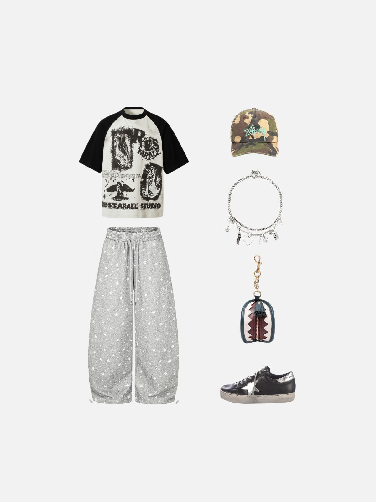 Haaura Allover Star Drawstring Baggy Sweatpants