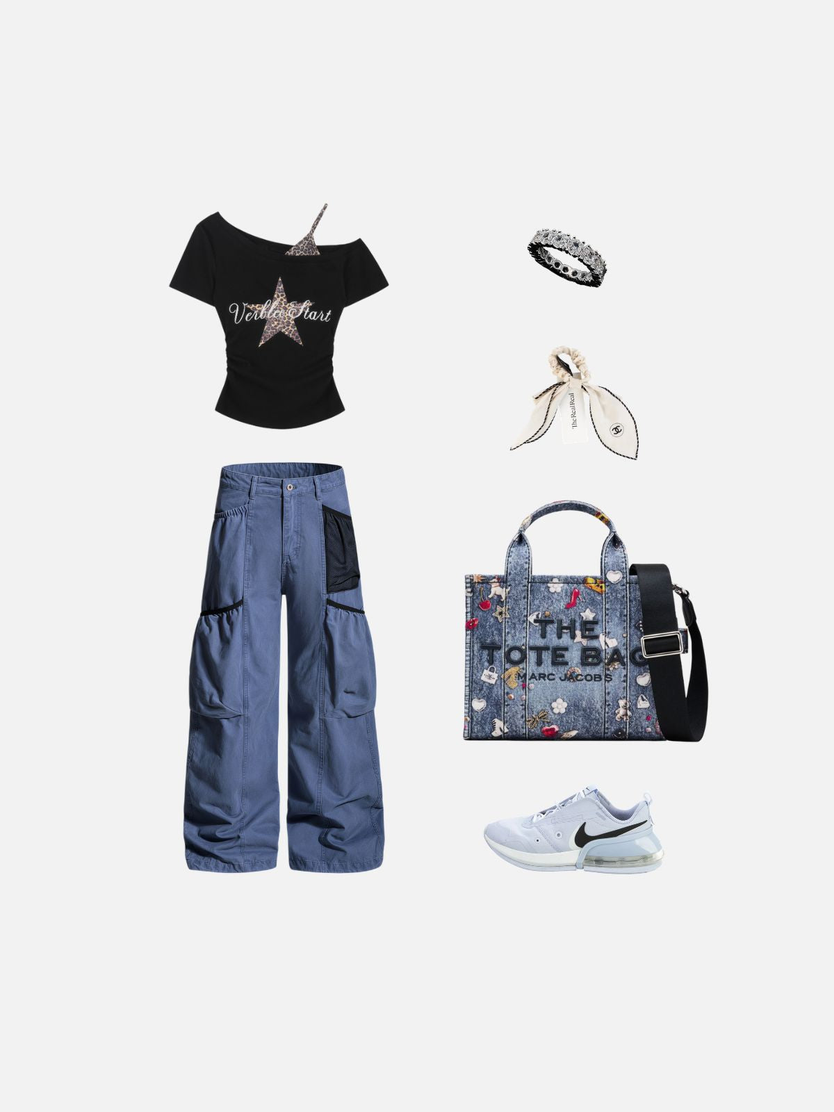 Haaura Mesh Panel Cargo Baggy Pants
