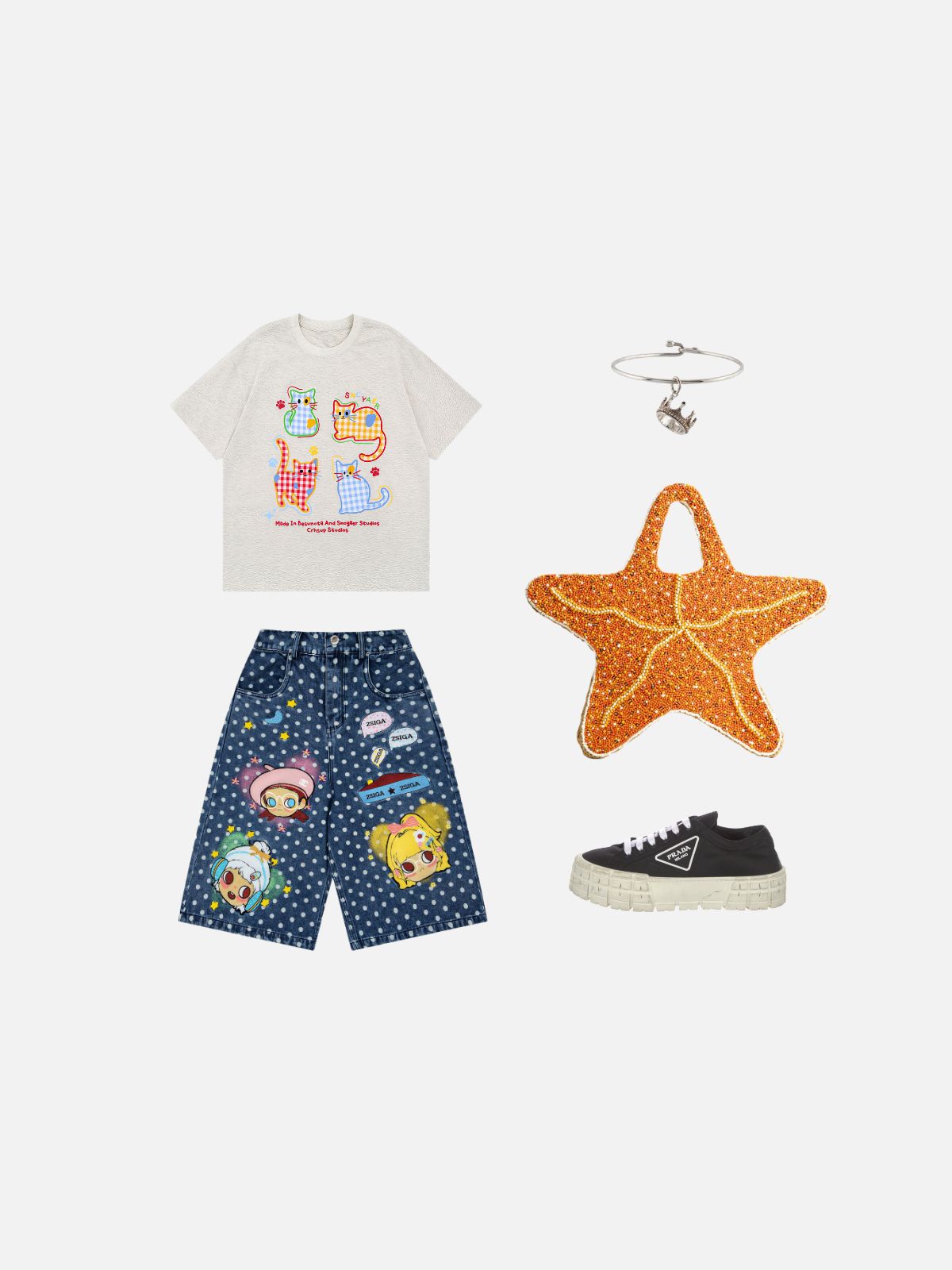 Haaura Gingham Cat Graphic Tee