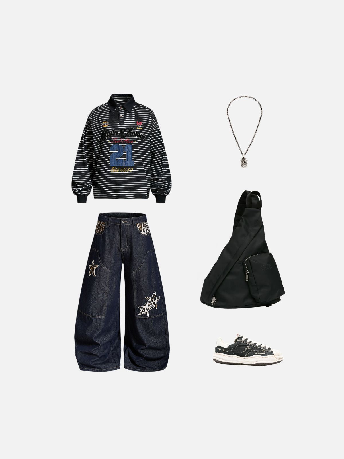 Haaura Leopard Star Patch Baggy Jeans