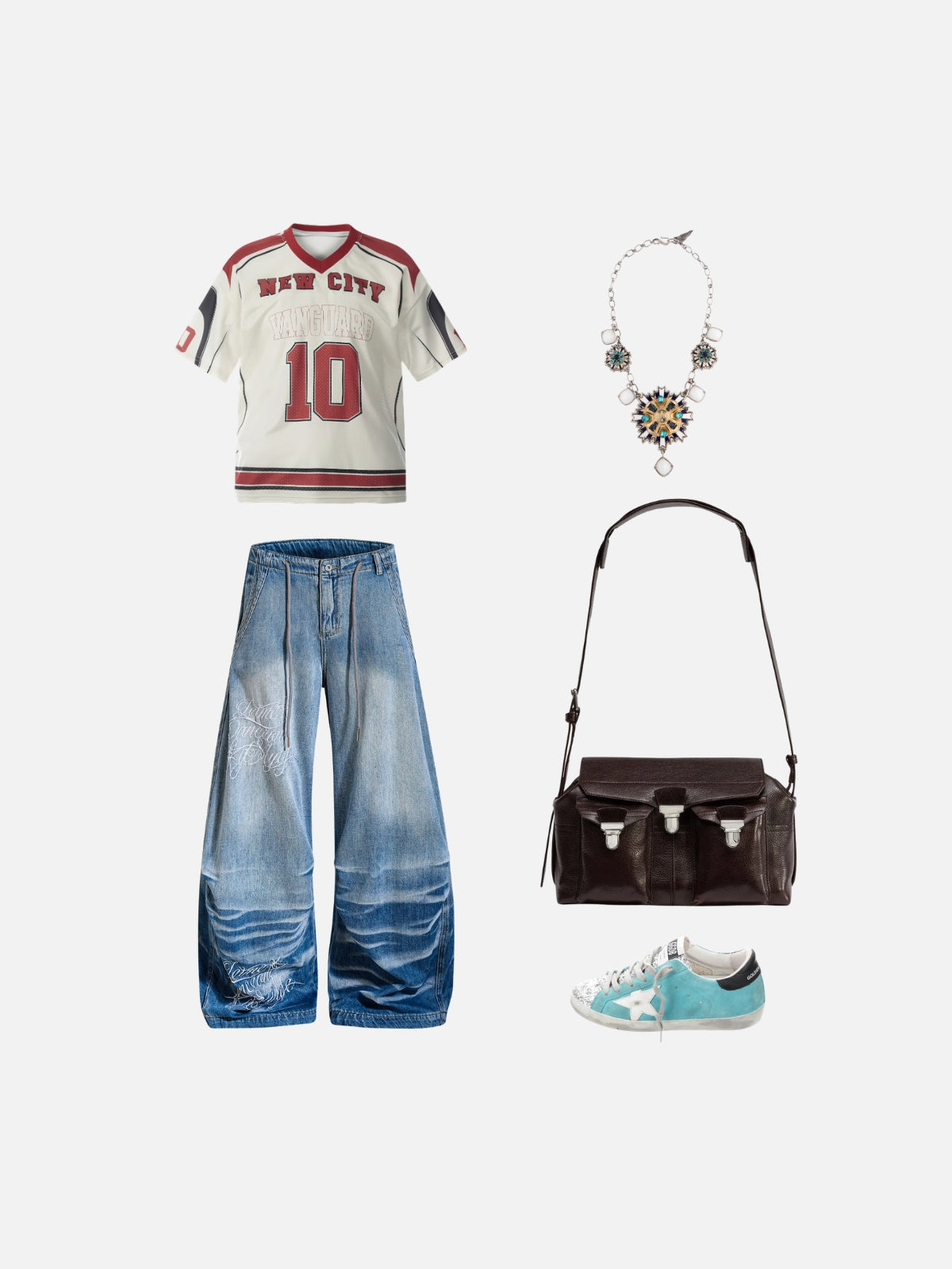Haaura Washed Script Baggy Jeans