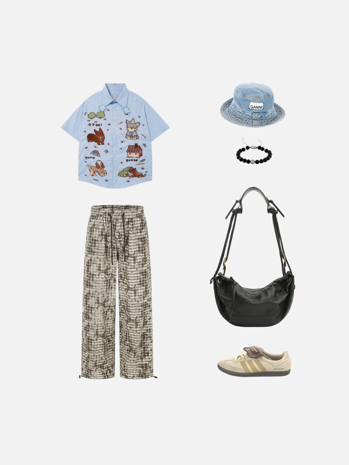 Haaura Acid Wash Plaid Baggy Pants