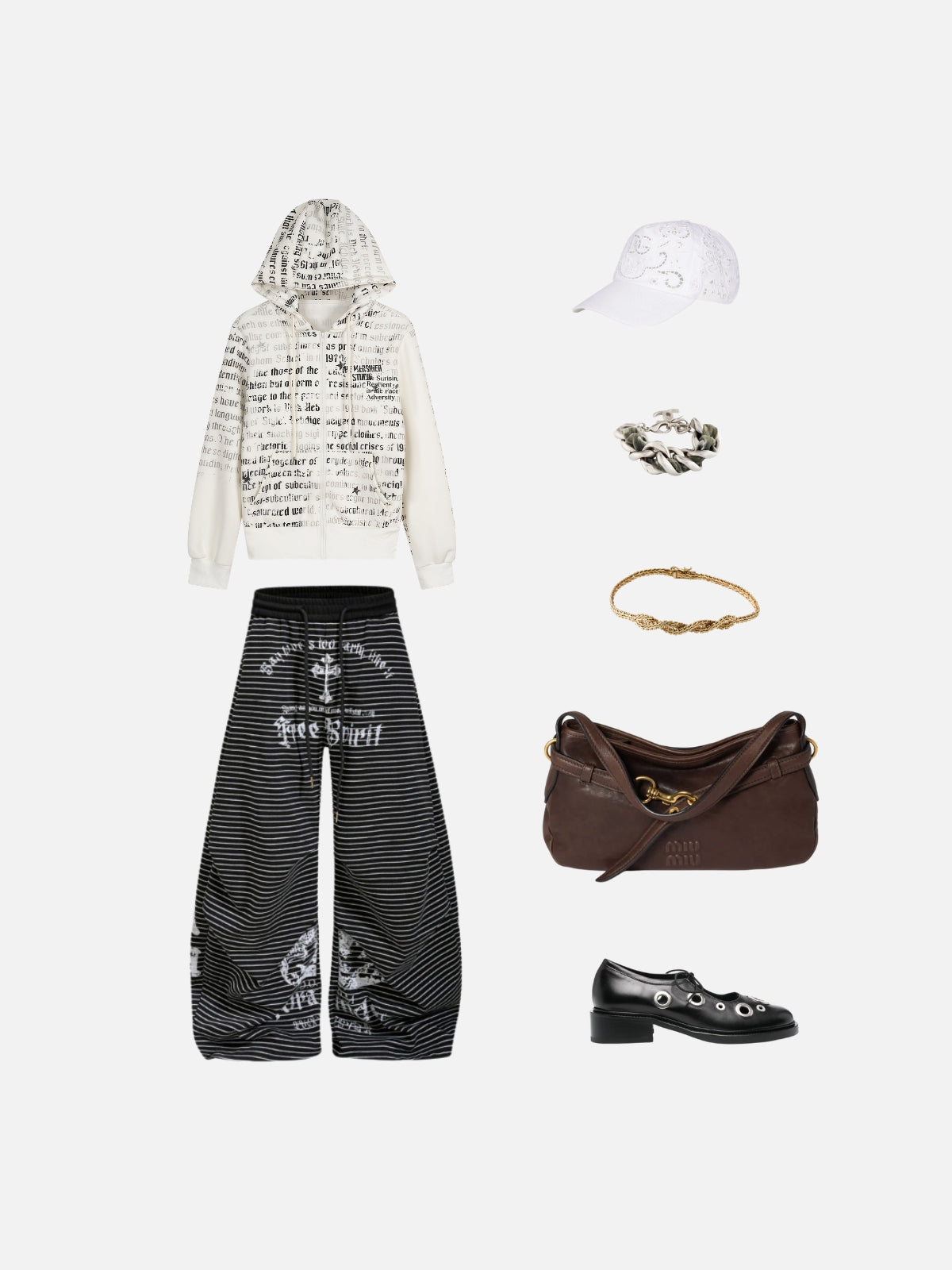 Haaura Newspaper Print Zip Up Hoodie