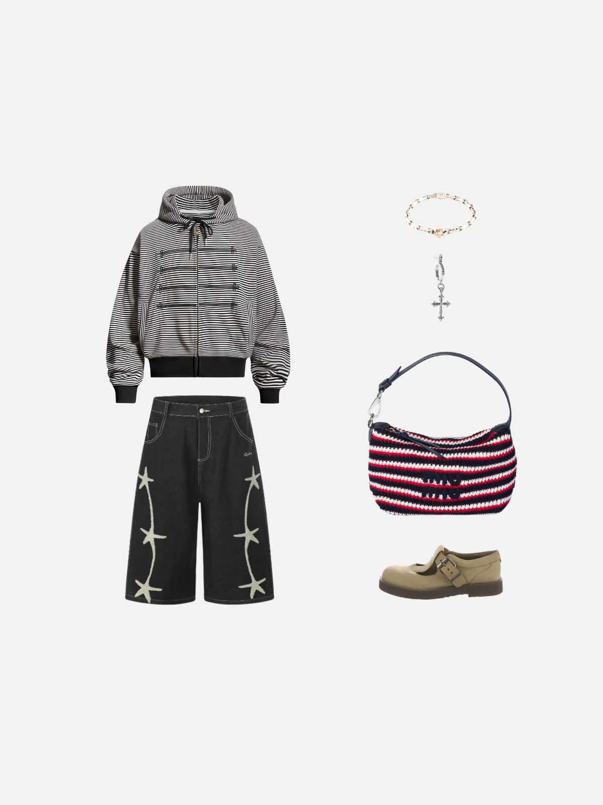 Haaura Fireman Clasp Stripe Zip Up Hoodie