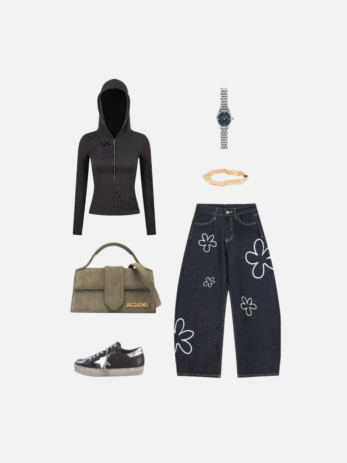 Haaura Ribbed Graphic Zip Up Hoodie