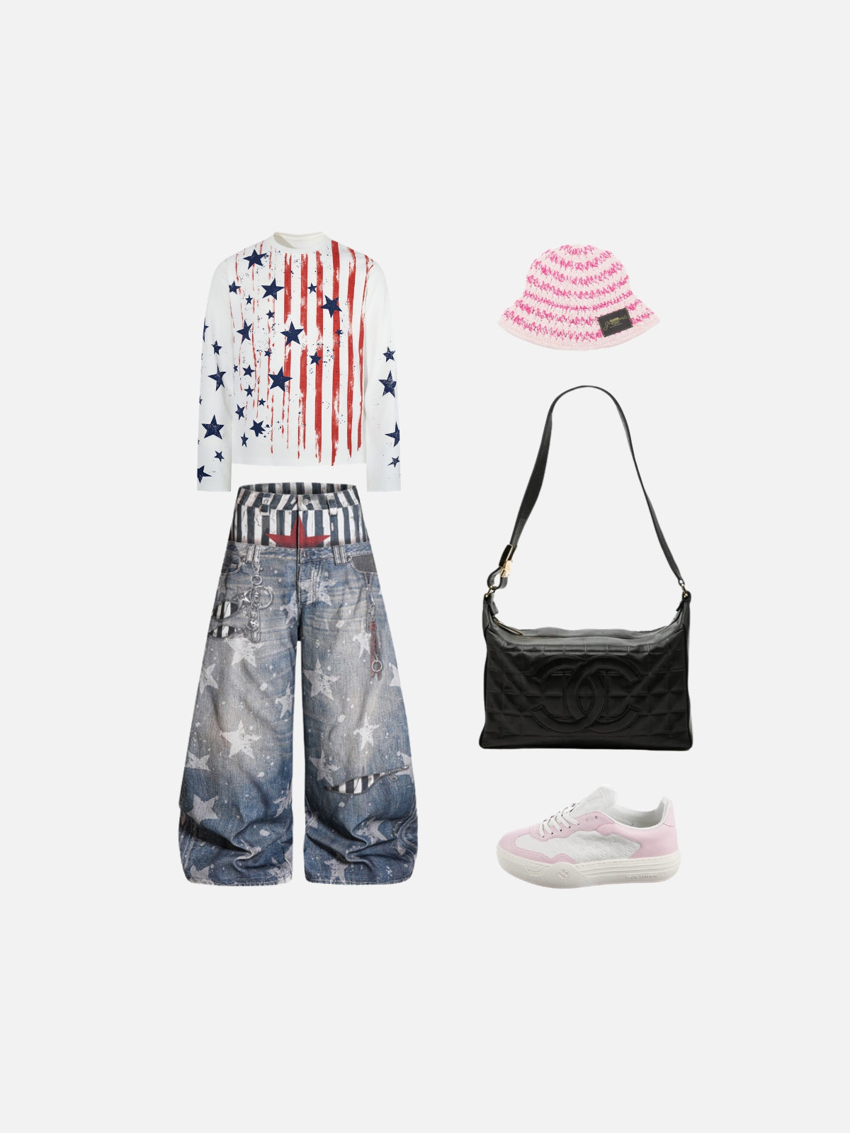 Haaura Distressed Star Stripe Long Sleeve Tee