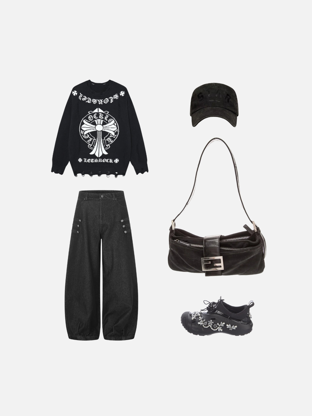 Haaura Metal Button Baggy Barrel Jeans
