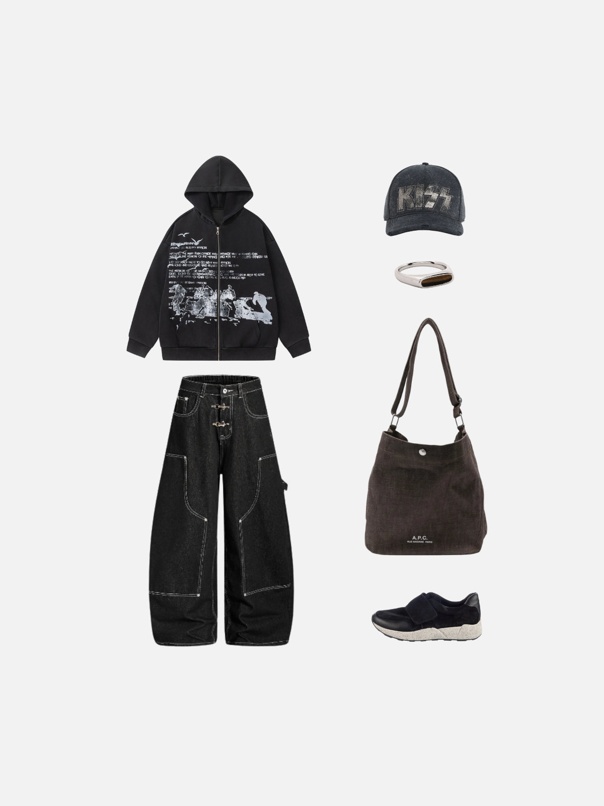 Haaura Distressed Graphic Zip Up Hoodie