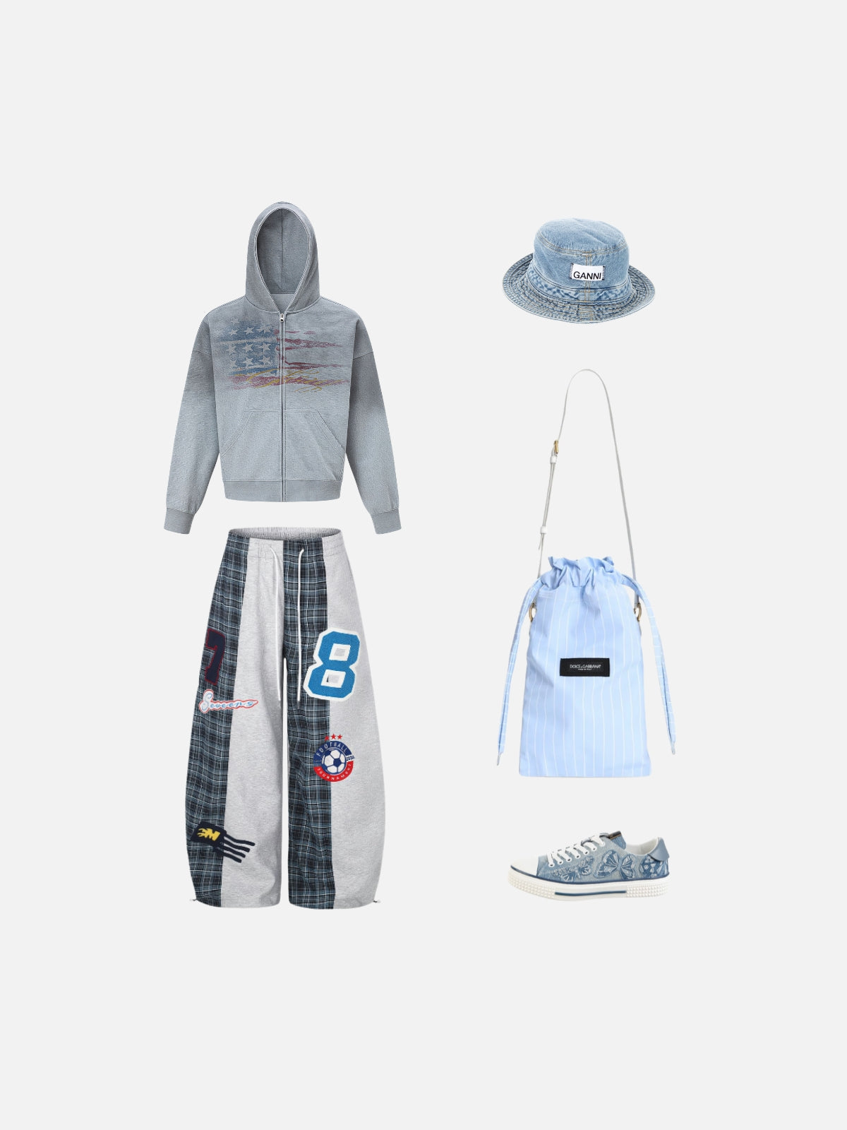 Haaura Distressed Flag Zip Up Hoodie